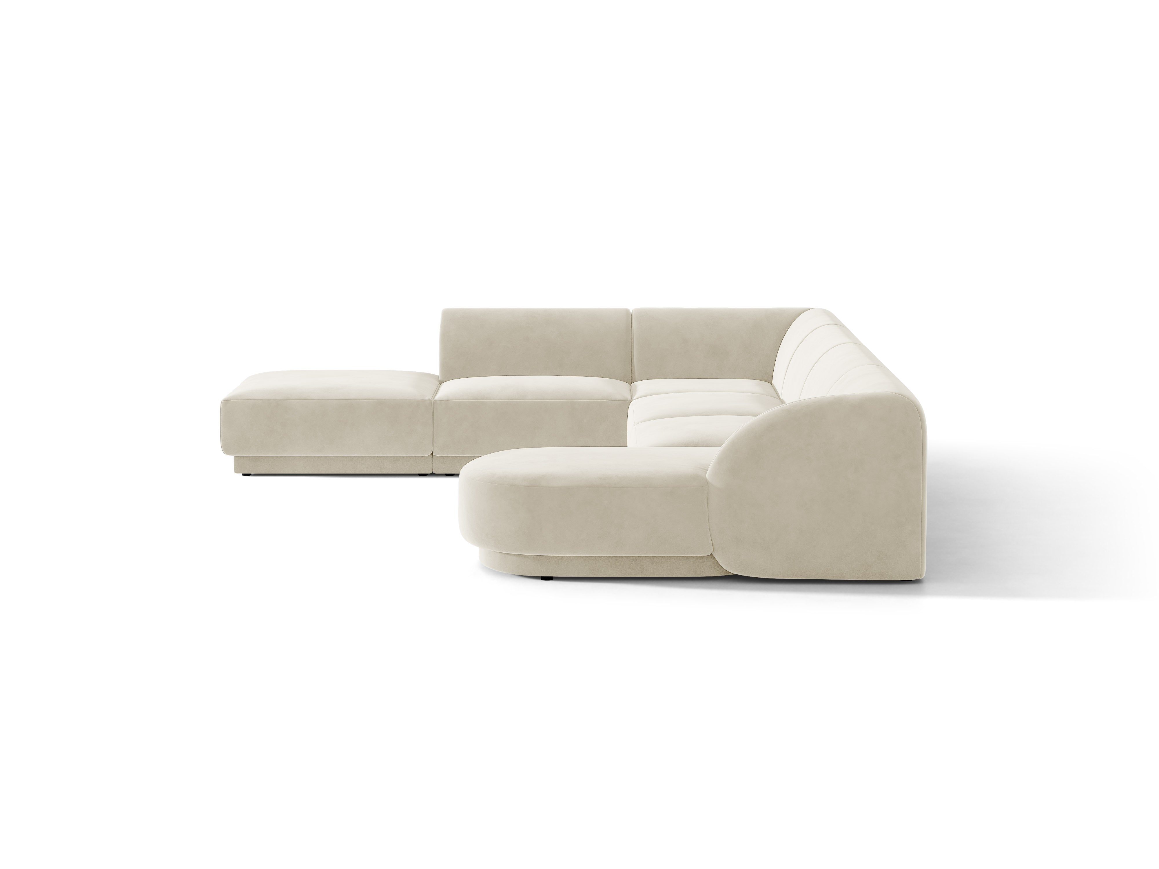 Beige U-vormige fluwelen hoekbank voor 6 personen links MILEY
