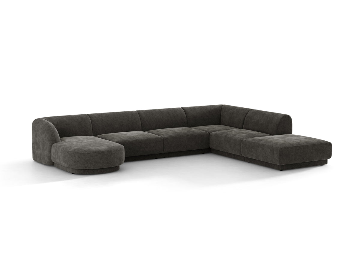 Narożnik prawostronny panoramiczny 6-osobowy MILEY szary szenil jedwabisty – sofa narożna