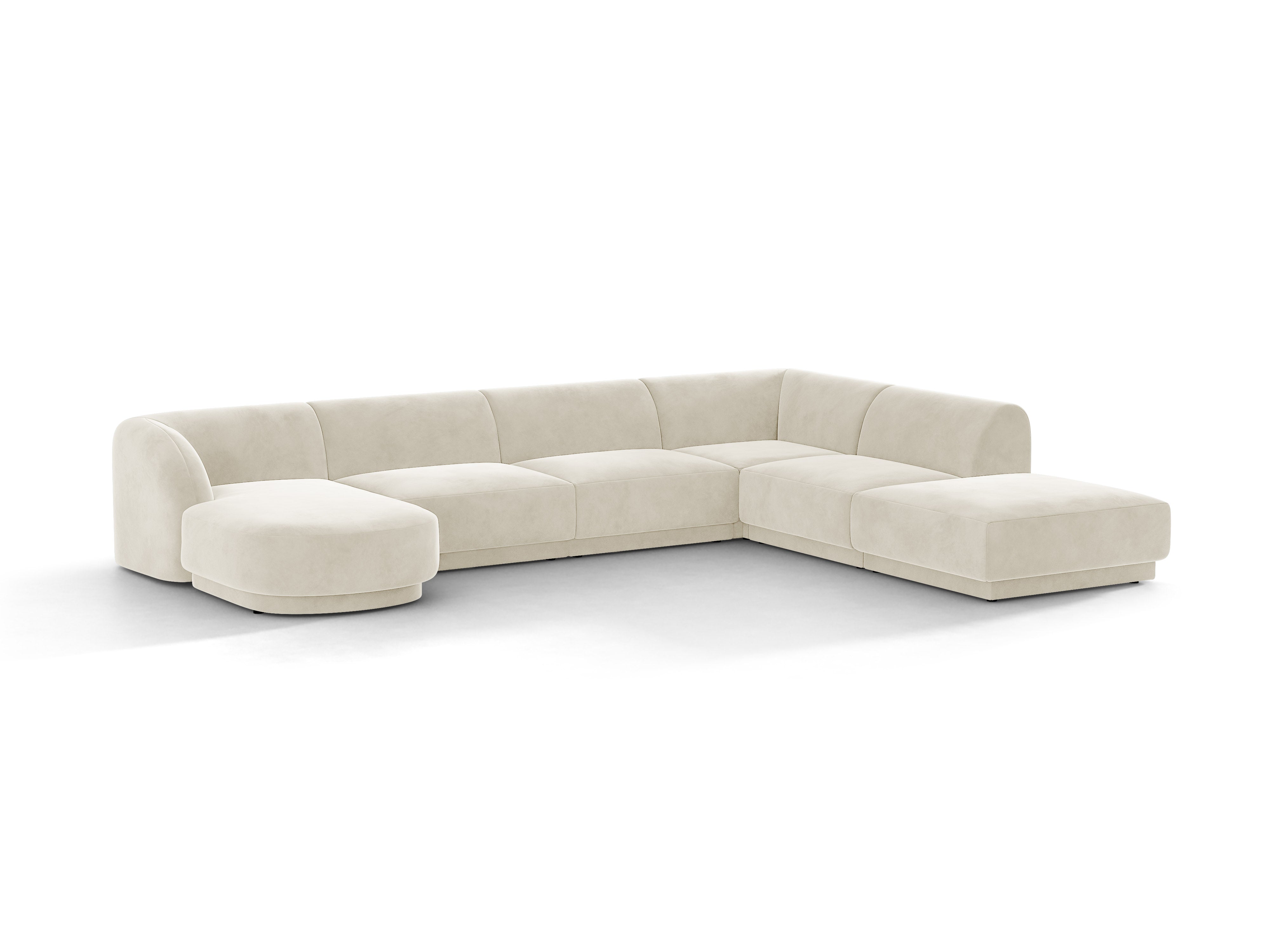 Beige U-vormige fluwelen hoekbank voor 6 personen rechts MILEY