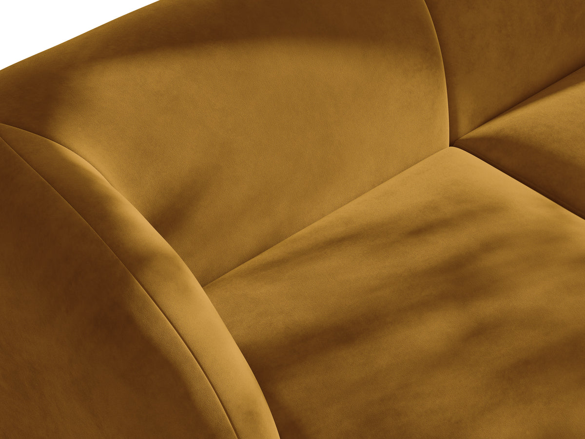 Narożnik aksamitny 6-osobowy w kształcie U prawostronny MILEY żółty – styl minimalistyczny