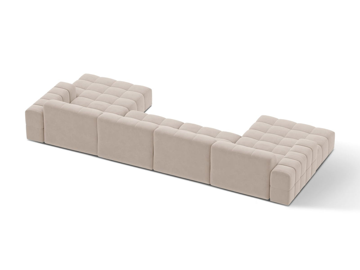 Sofa aksamitna panoramiczna 6-osobowa JENNIFER jasnobeżowy Venus – ujęcie tylne