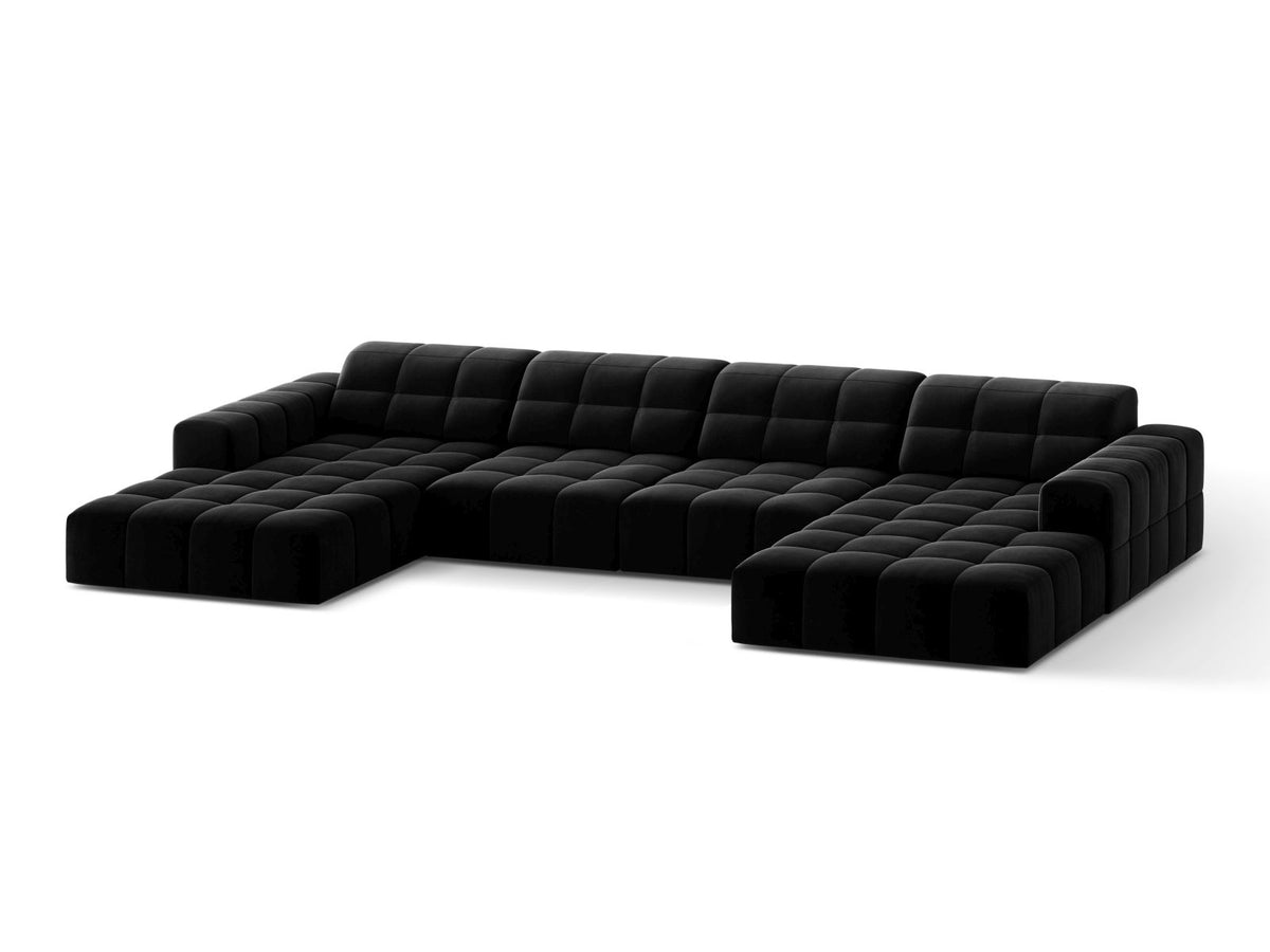 Sofa aksamitna panoramiczna 6-osobowa JENNIFER czarny Venus – ujęcie boczne