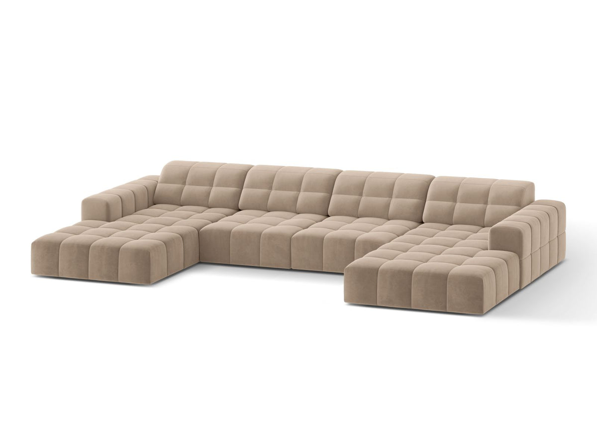 Sofa aksamitna panoramiczna 6-osobowa JENNIFER beżowy Venus – ujęcie boczne
