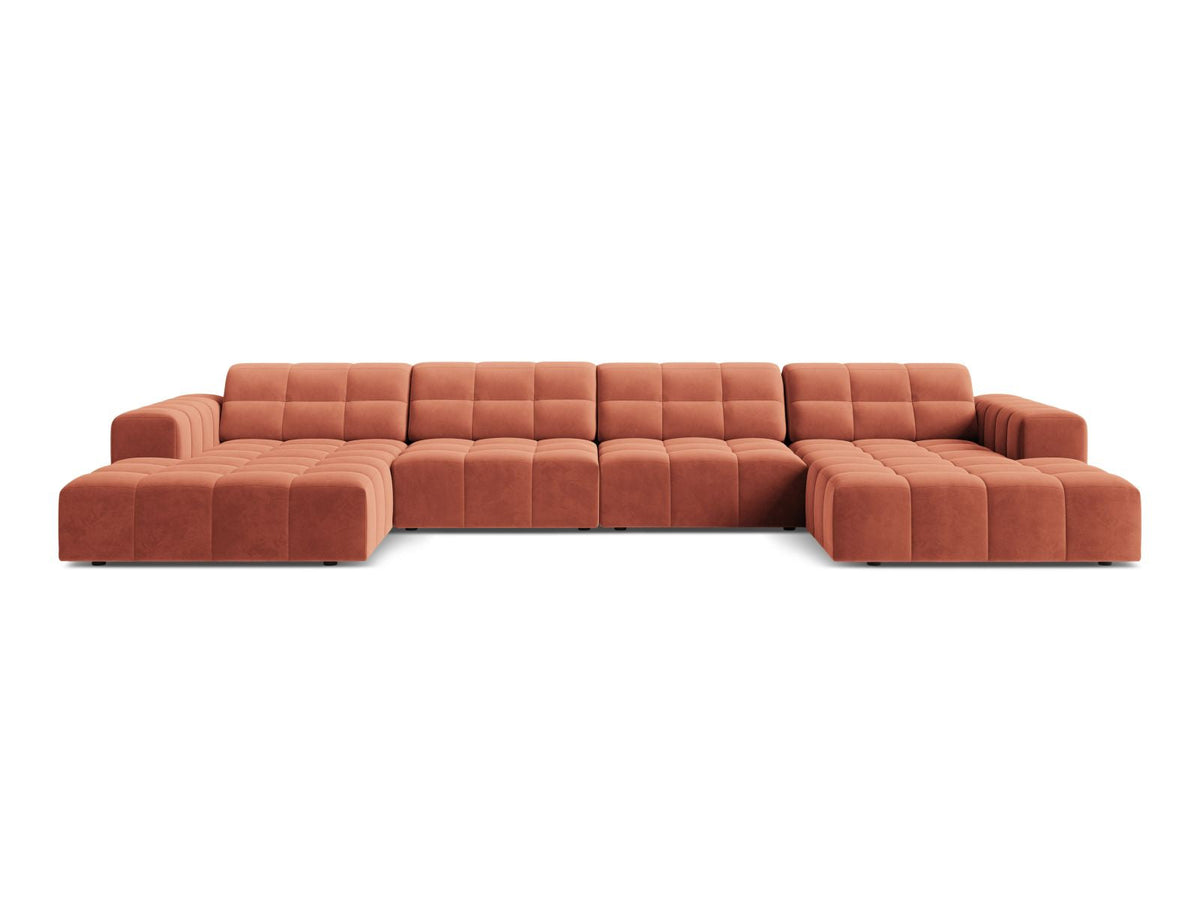 Sofa aksamitna panoramiczna 6-osobowa JENNIFER koralowy Venus – Micadoni