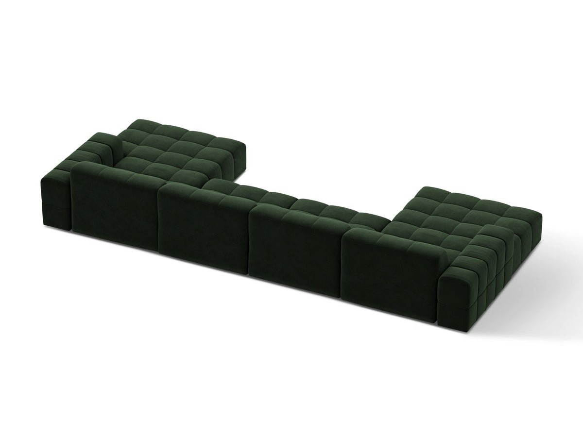 Sofa aksamitna panoramiczna 6-osobowa JENNIFER butelkowa zieleń Venus – ujęcie tylne