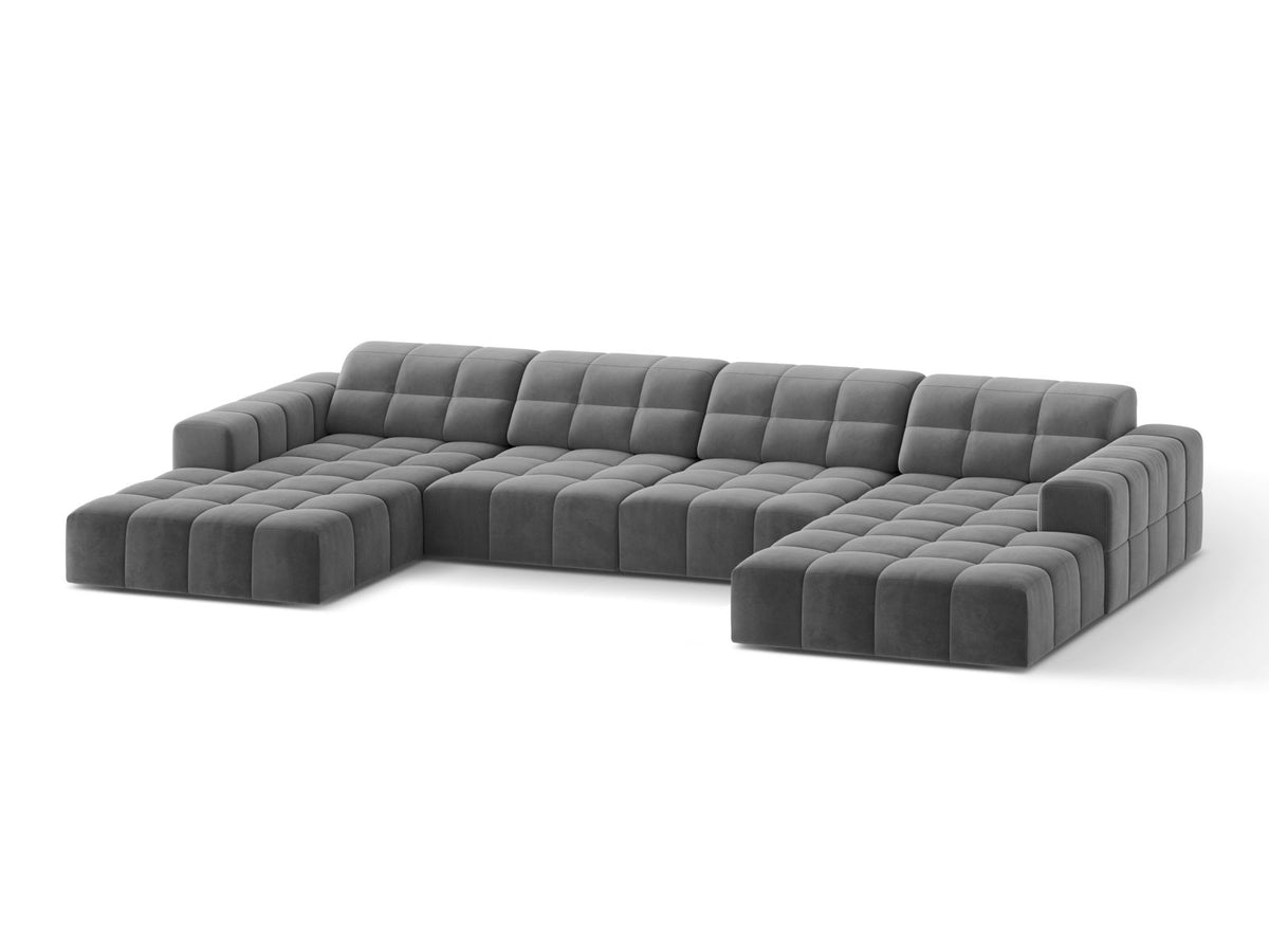 Sofa aksamitna panoramiczna 6-osobowa JENNIFER jasnoszary Venus – ujęcie boczne