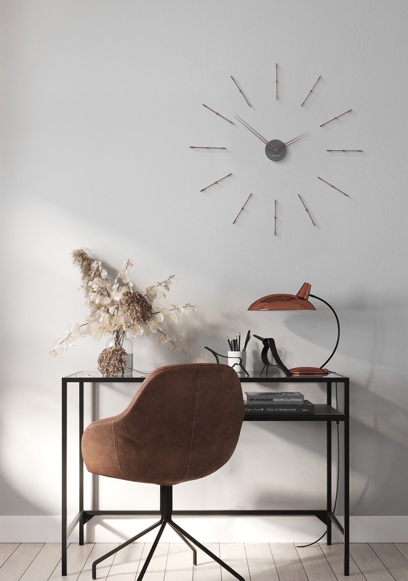 Wandklok MERLIN MINI in notenhout met chroomafwerking