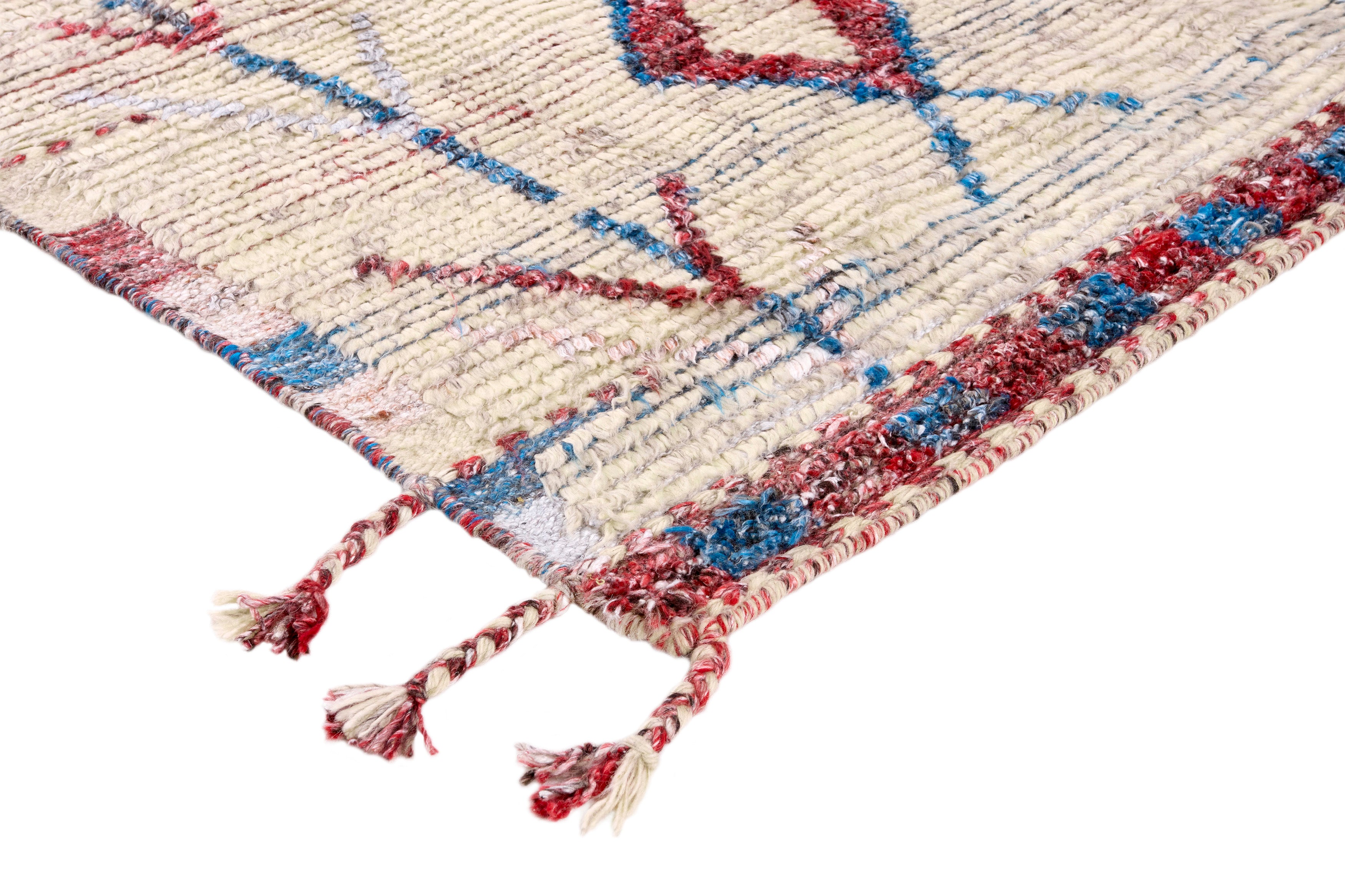 Vloerkleed TRIBE beige met rood en blauw