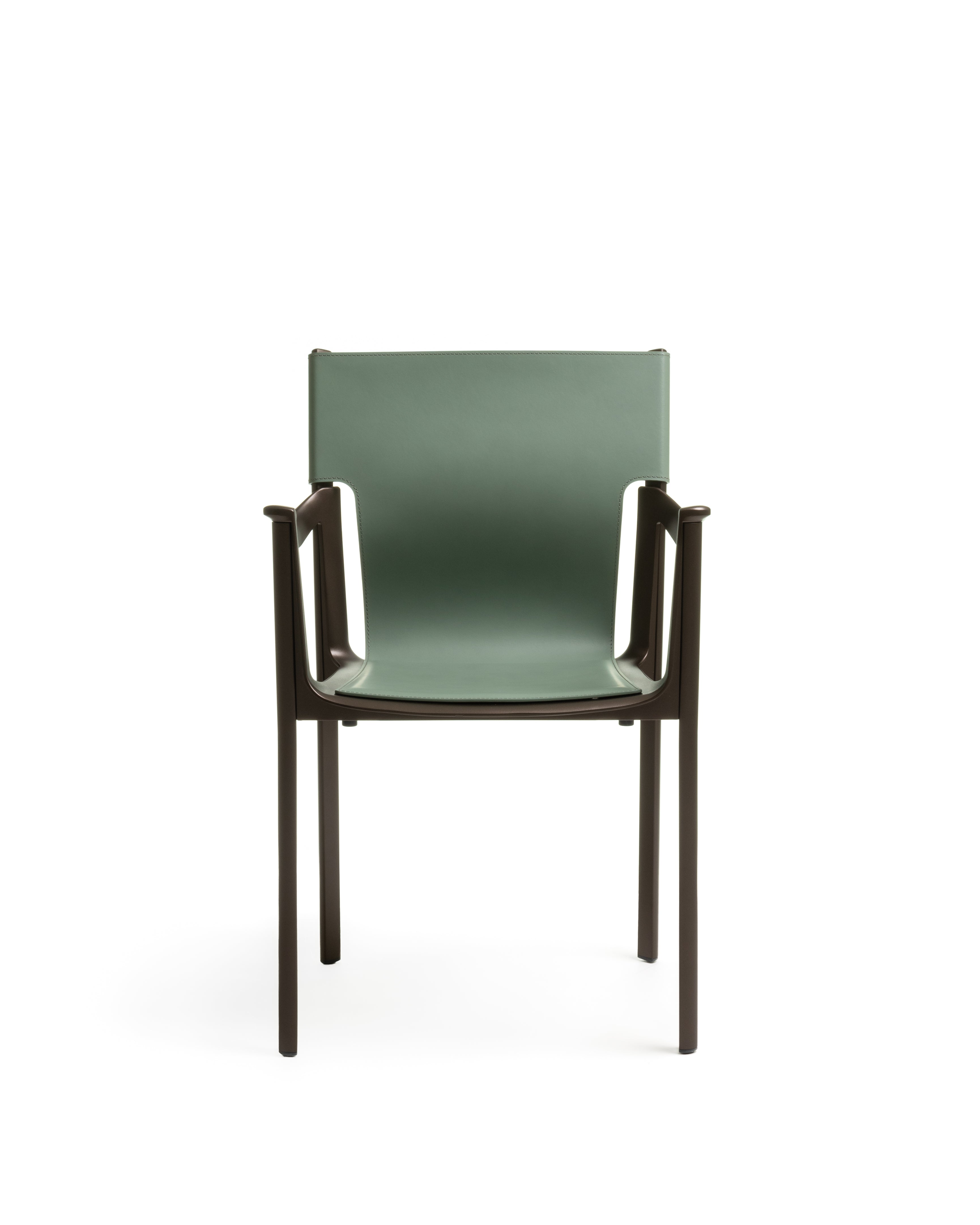 Stoel VENETIË groene leer met donkerbruine basis