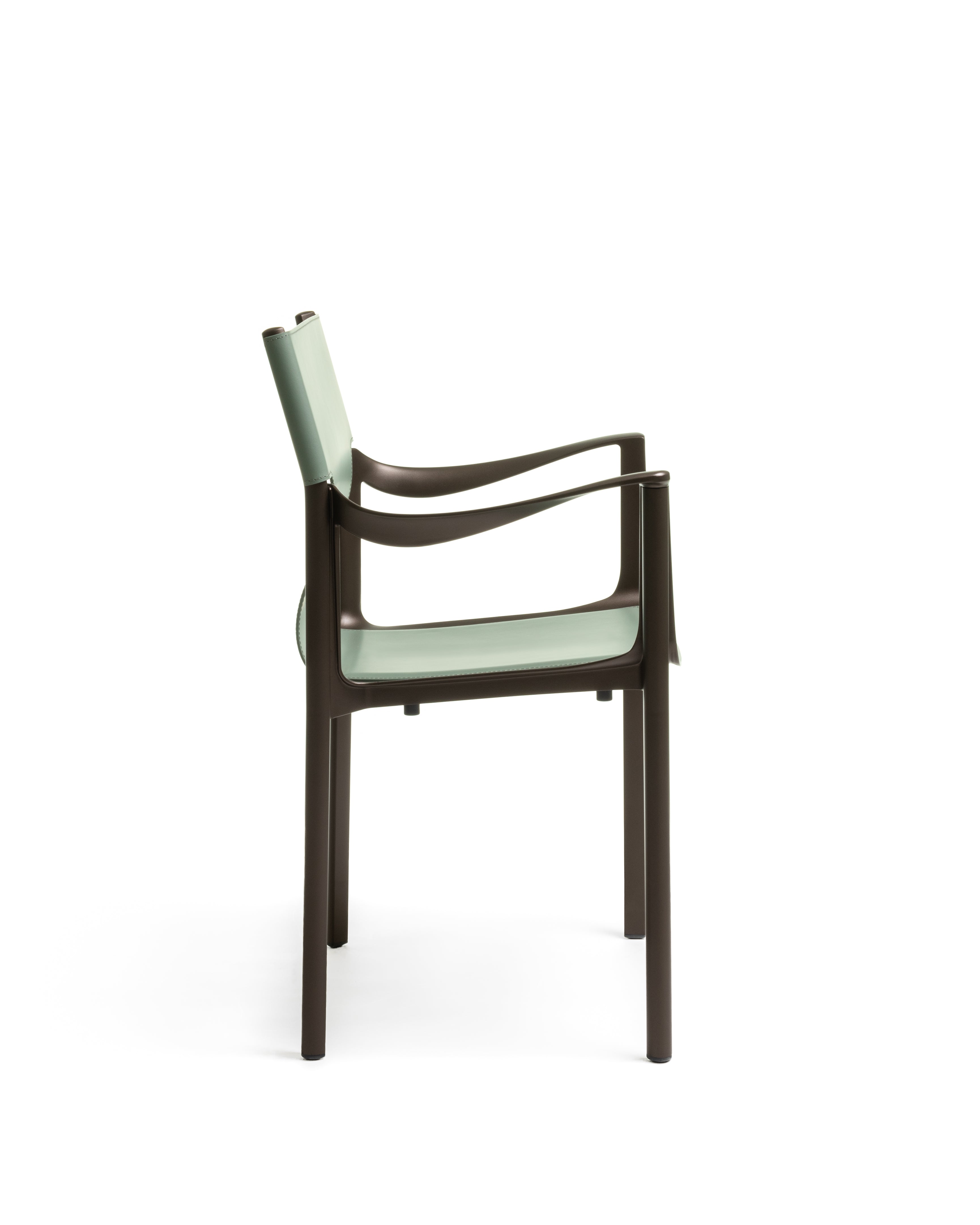 Stoel VENETIË groene leer met donkerbruine basis