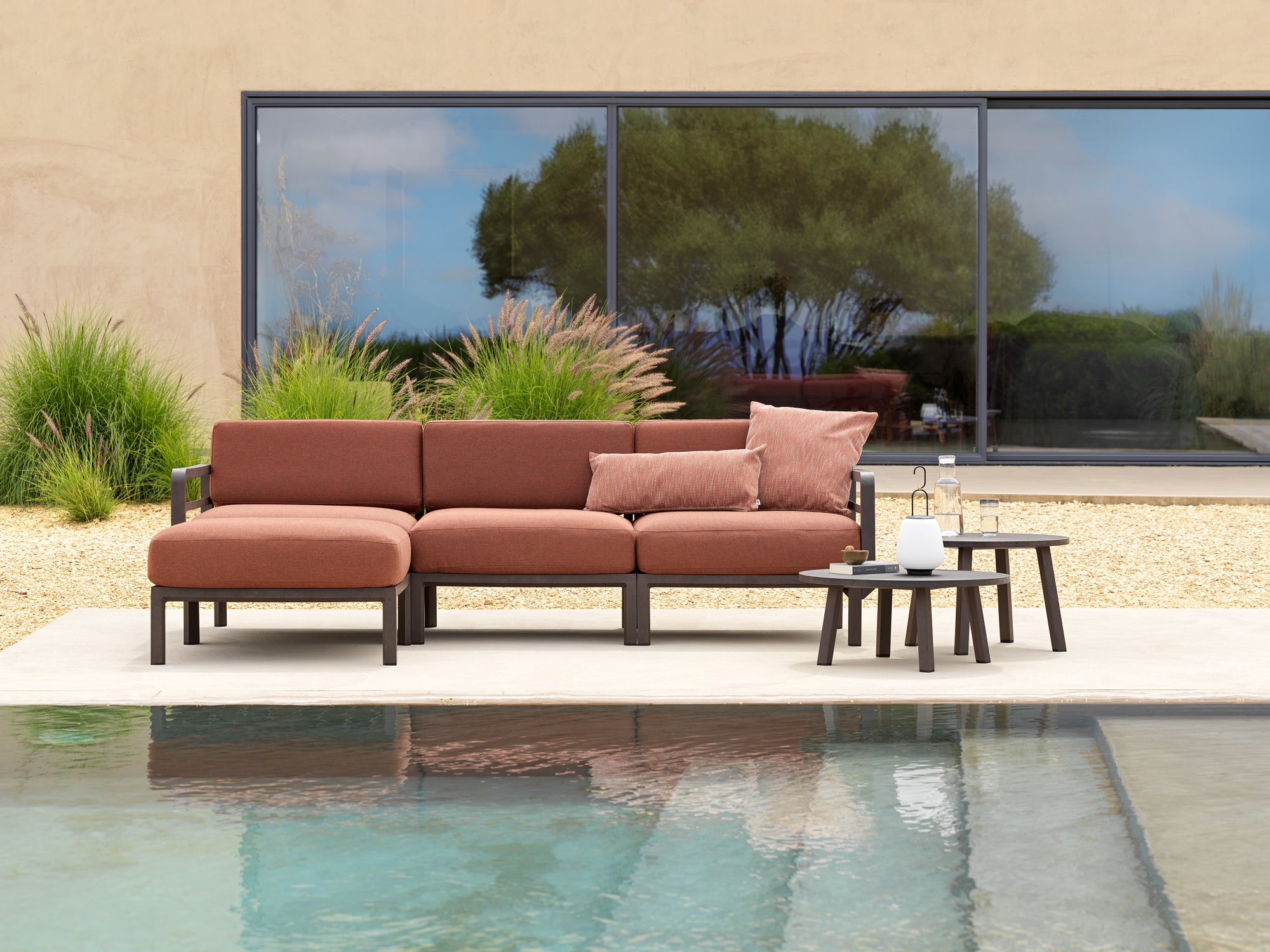 MAXIMO 5 Modular Outdoor Corner Sofa in Thyme Green with Brown Base
