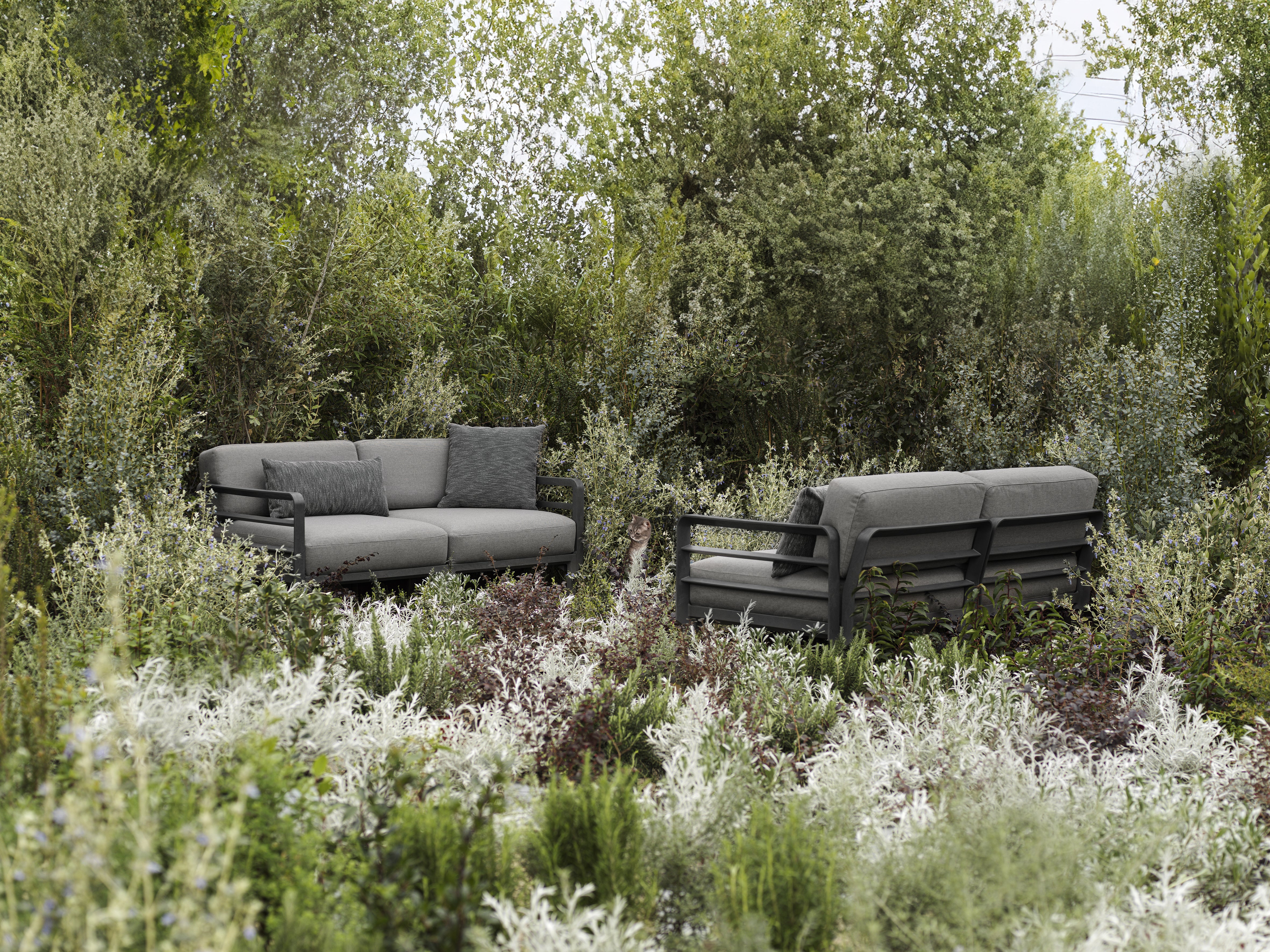 Modularer Außen-Ecksofa MAXIMO 5 Thymian grün mit graphitfarbenem Gestell