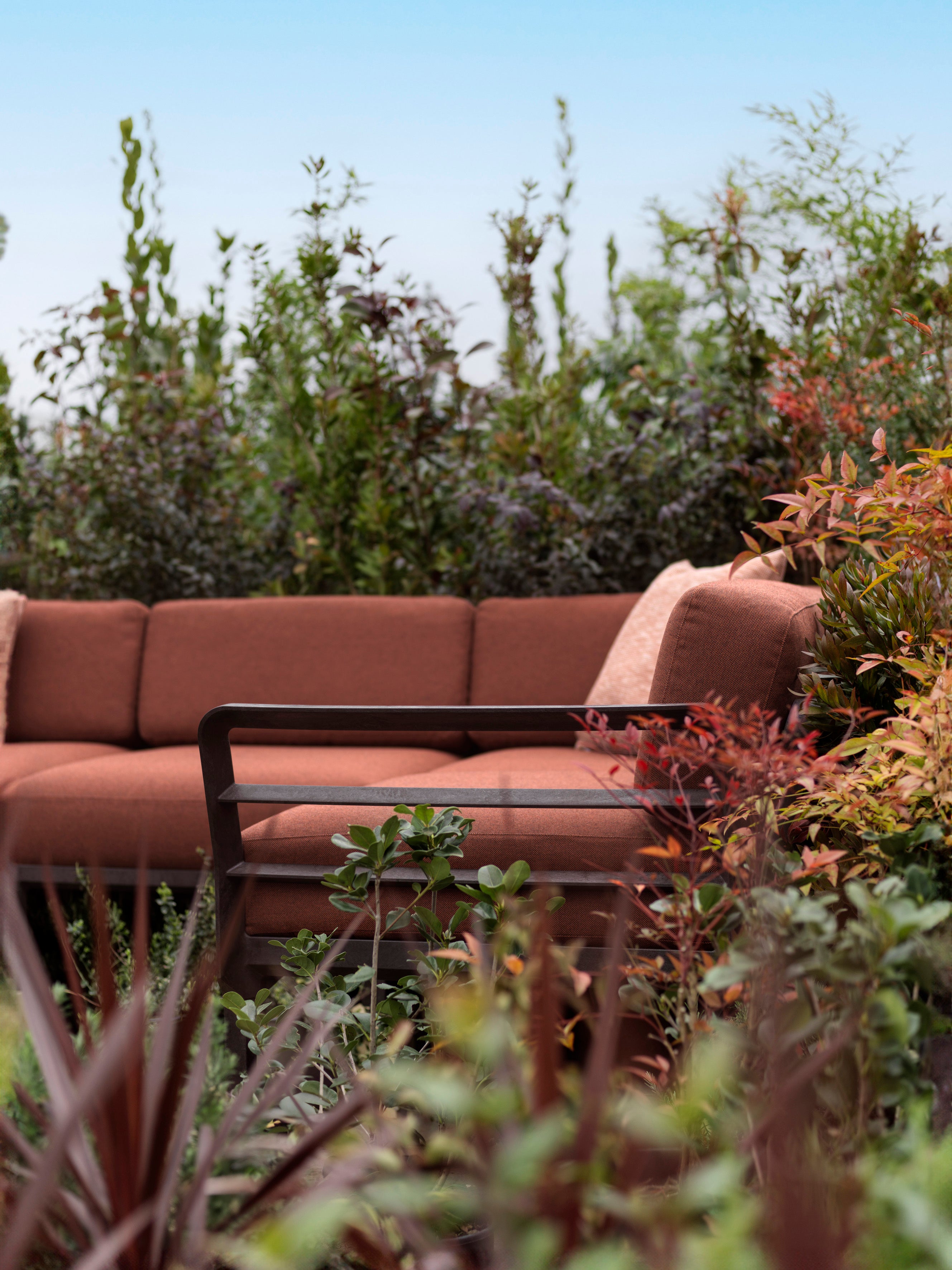 MAXIMO 5 Modular Outdoor Corner Sofa in Thyme Green with Brown Base