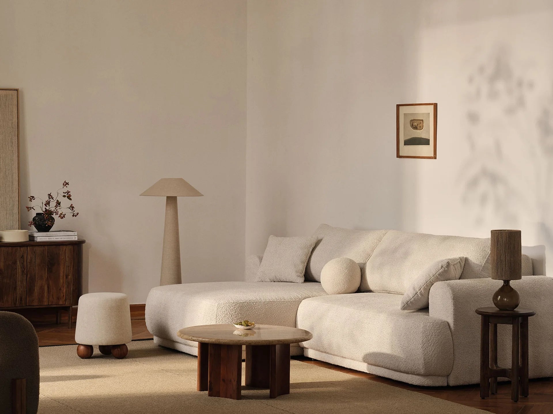 Narożnik lewostronny z funkcją spania ELLA piaskowy