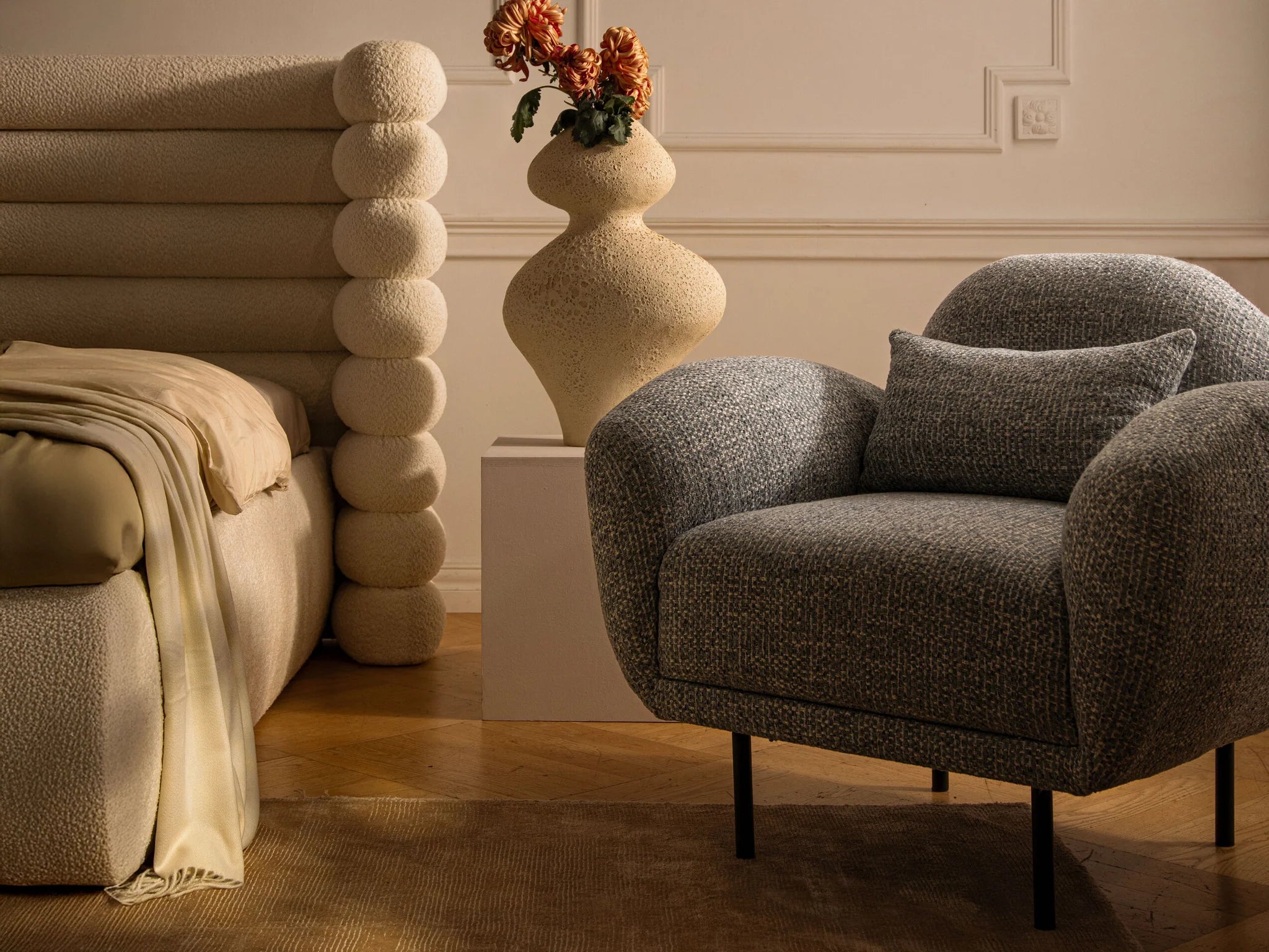 Light Gray Velvet Armchair POPPY