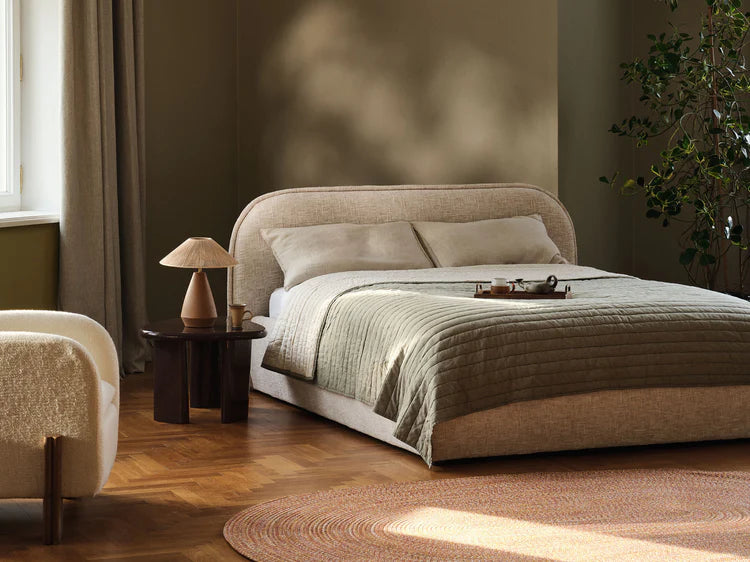 Bed MURADA grijs beige melange chenille