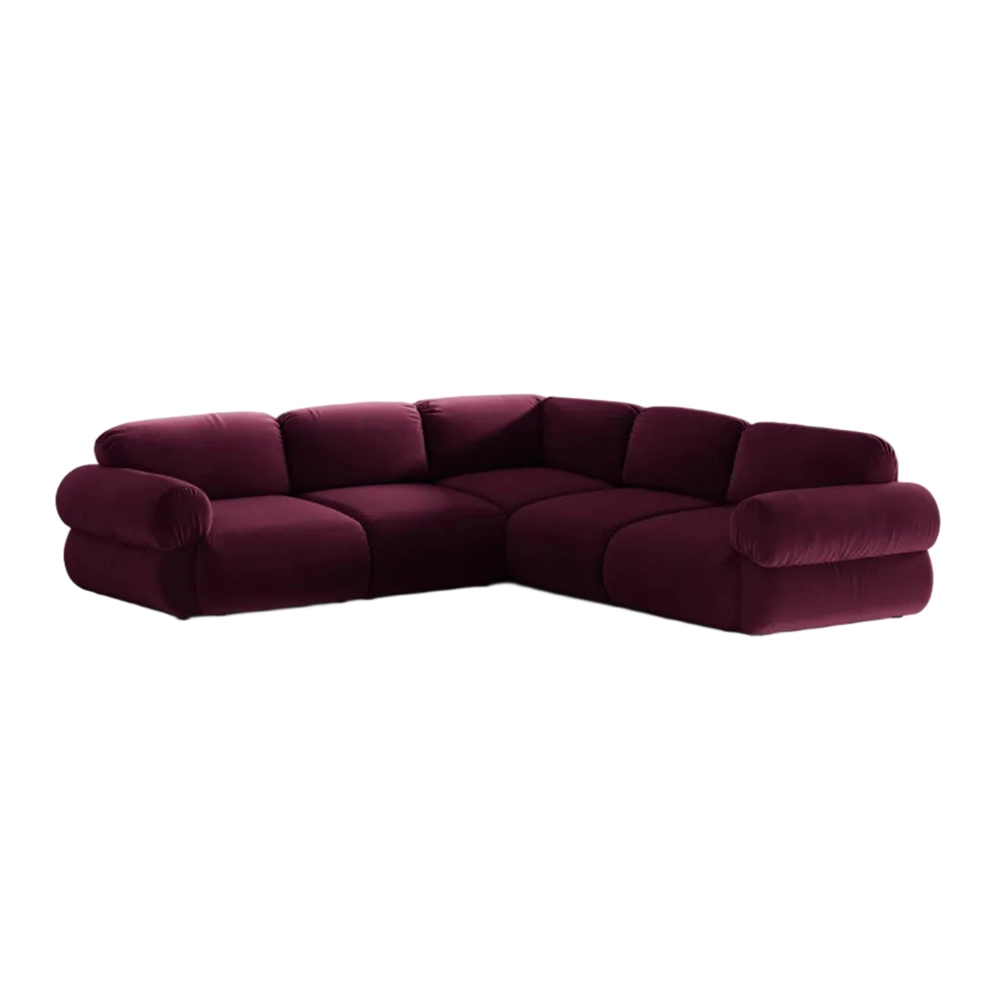 Symmetrische fluwelen hoekbank OPHELIA bordeauxrood