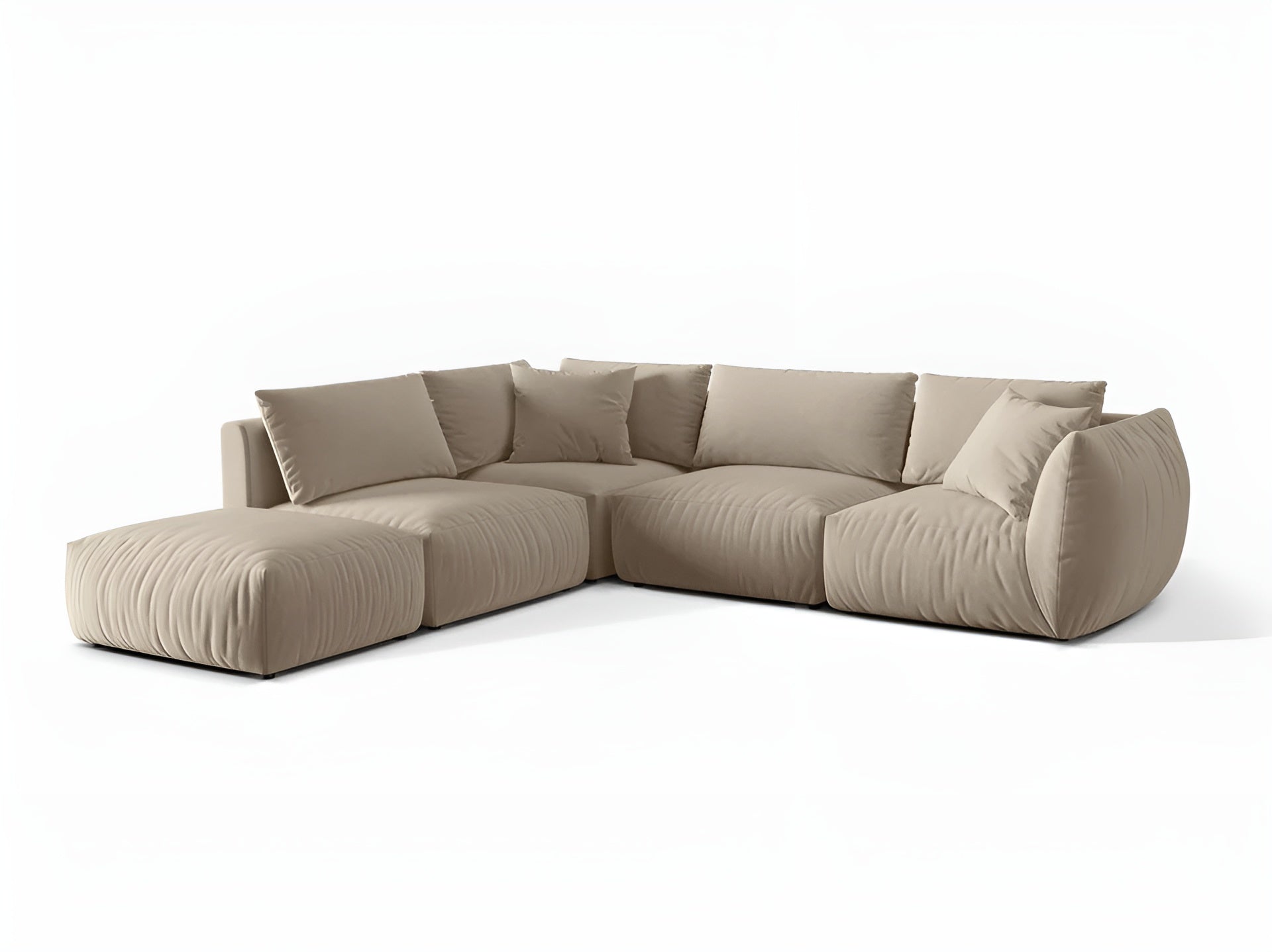 Modulaire fluwelen hoekbank voor 4 personen, links CHRIS ecru