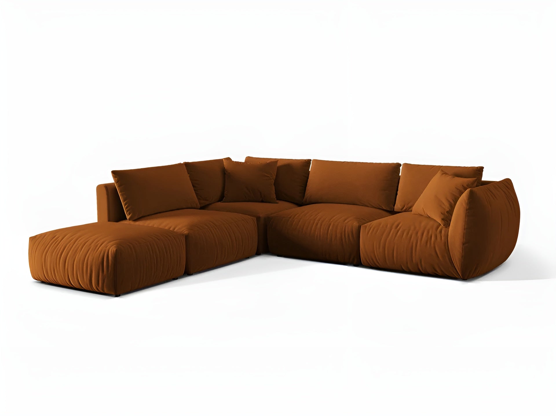 Modulaire fluwelen hoekbank voor 4 personen, links CHRIS terracotta