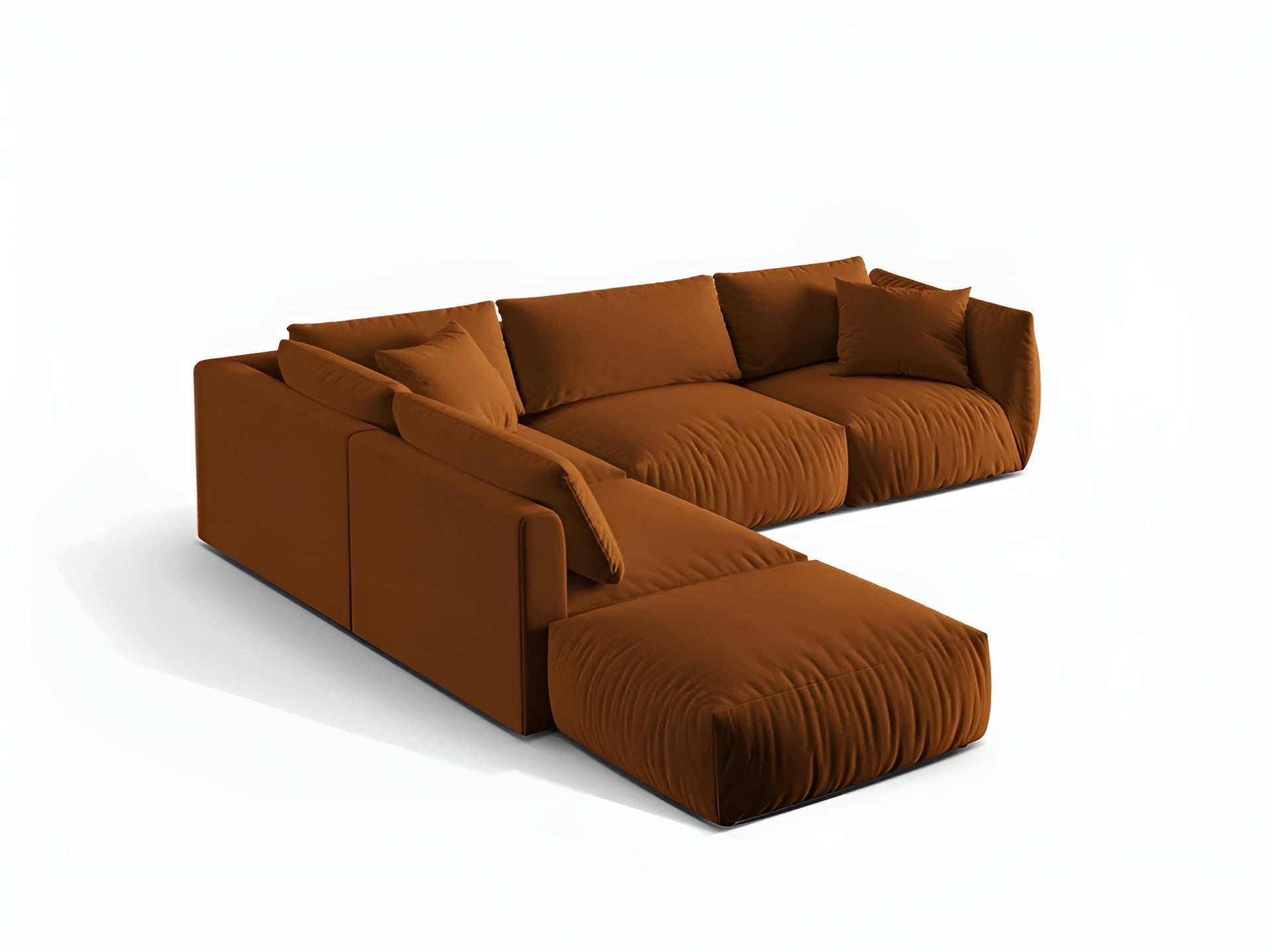 Modulaire fluwelen hoekbank voor 4 personen, links CHRIS terracotta
