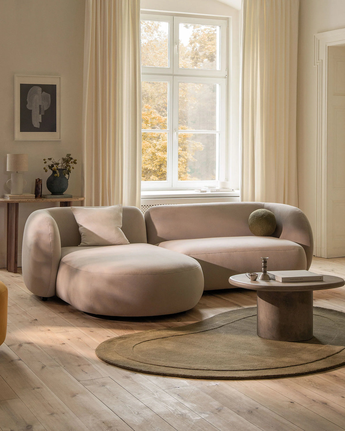 Links hoekbank voor 2 personen KATE lichtbeige melange