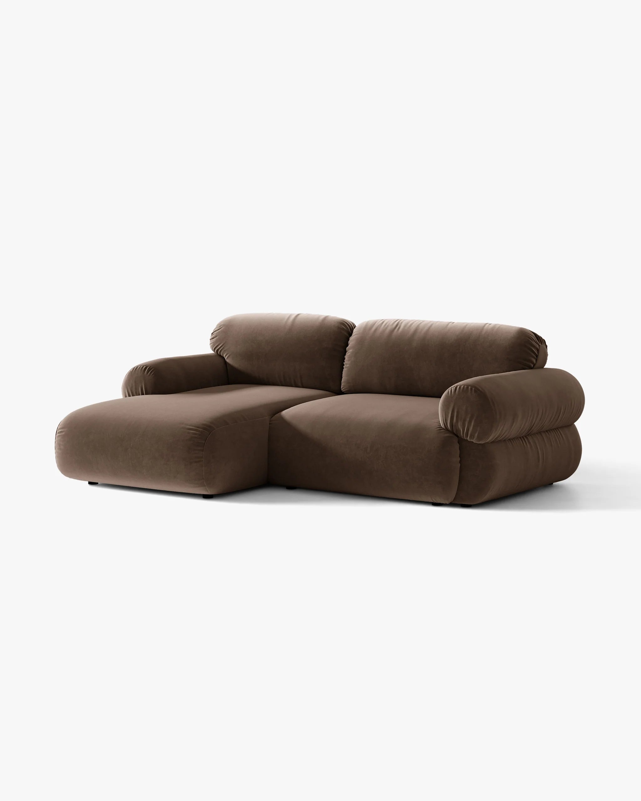 Tweedbank 2-zits fluwelen hoekbank links OPHELIA chocolade