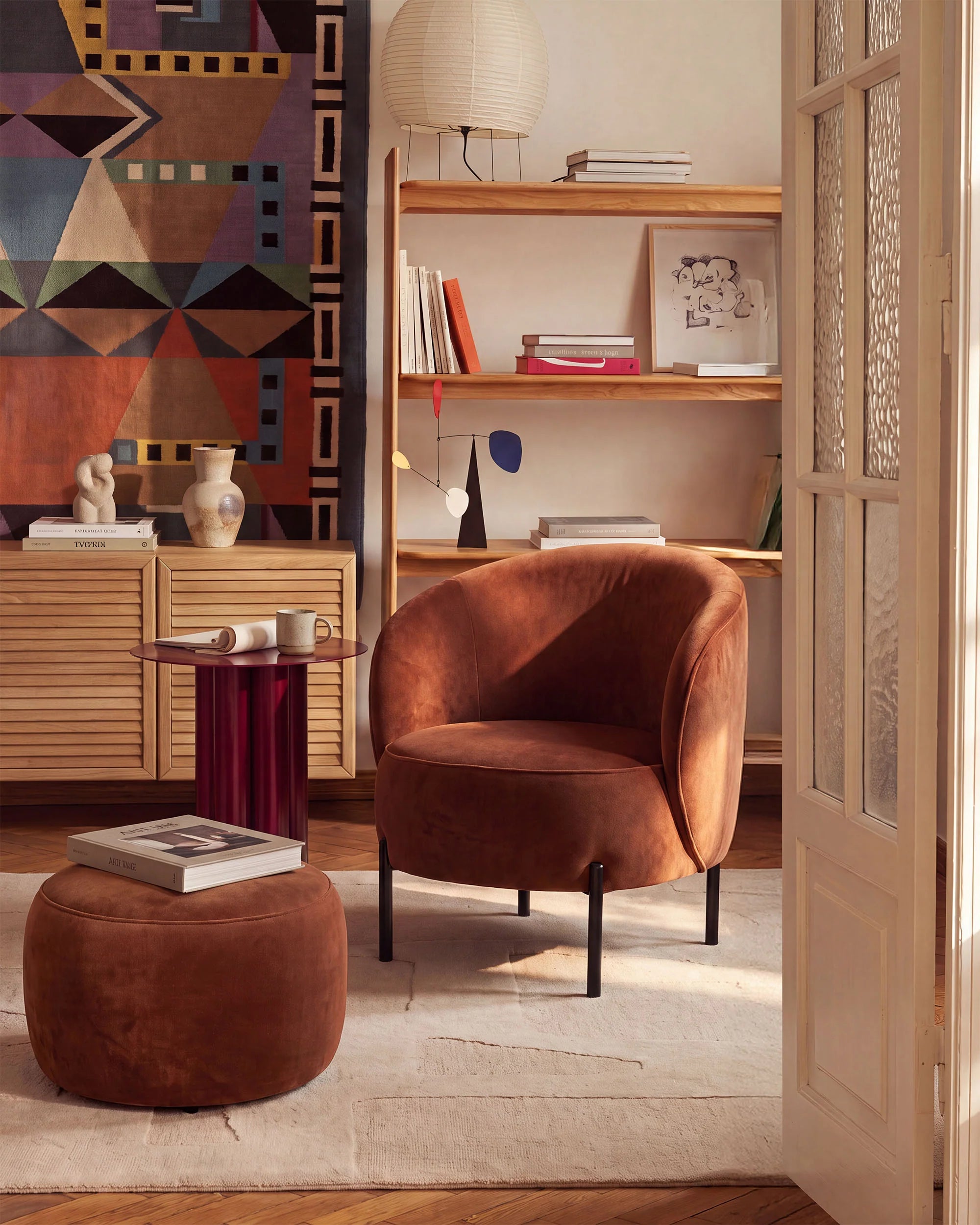 Puf van fluweel AMALTA beige