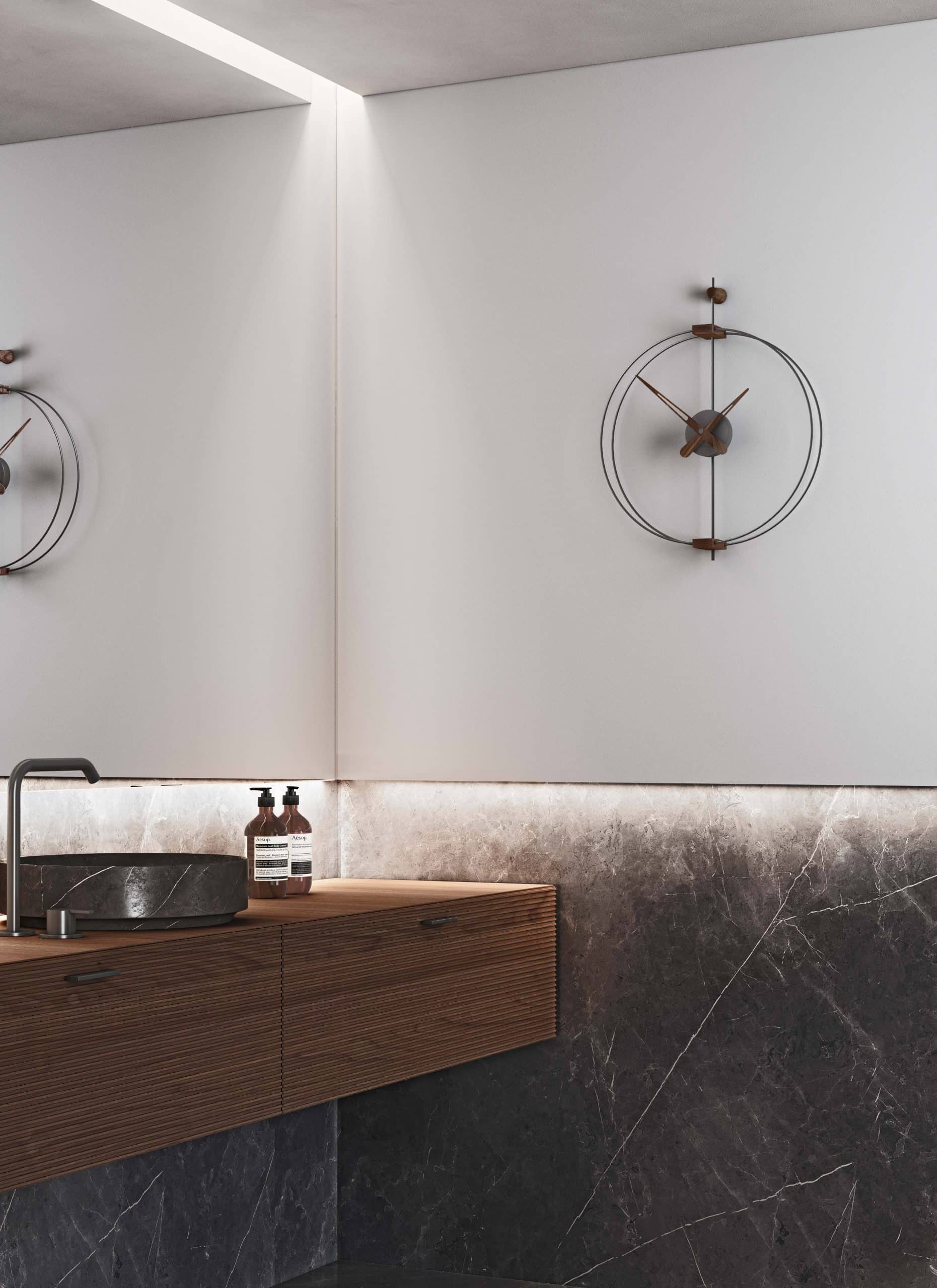 Wandklok MICRO BARCELONA notenhout met zwart en grijs