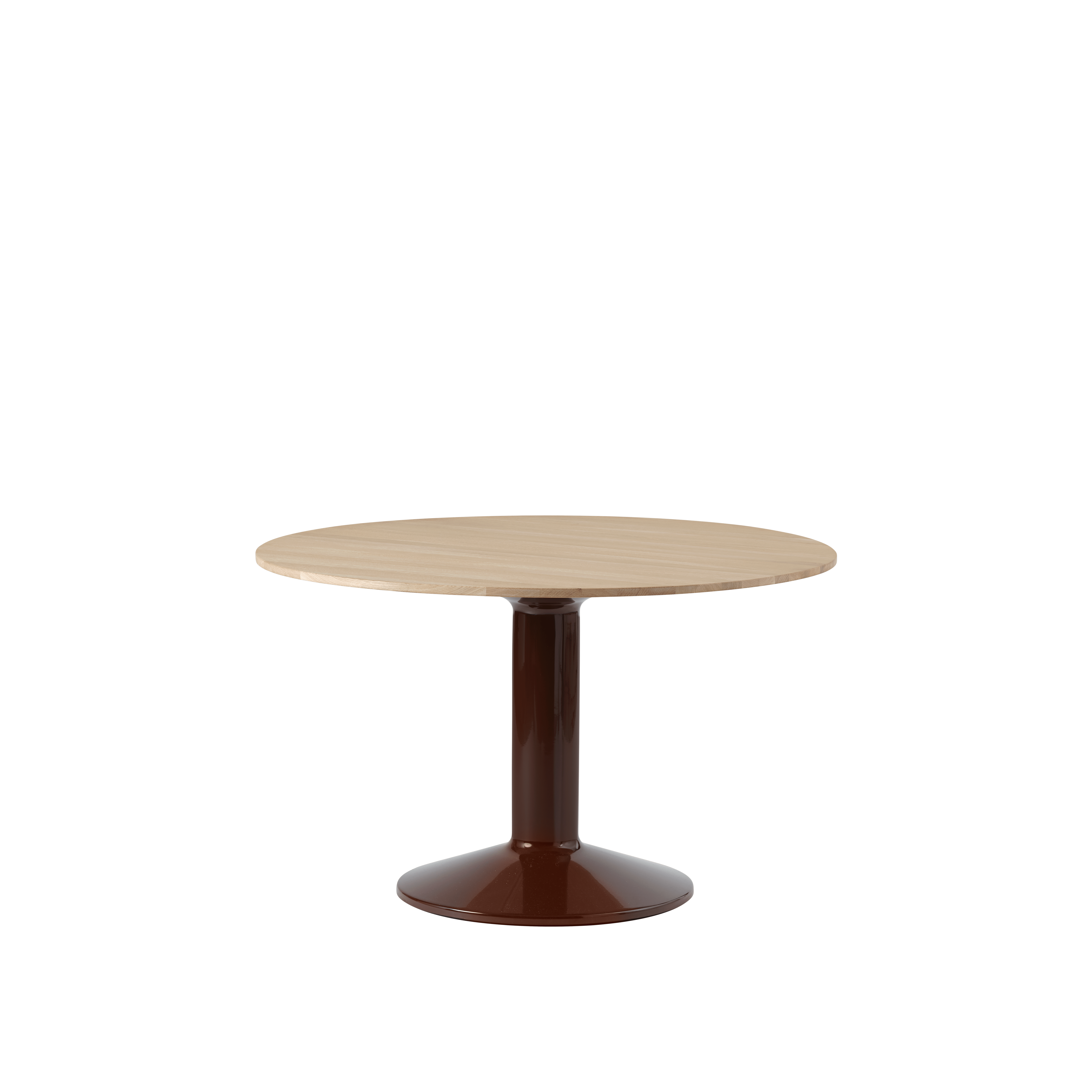 Ronde tafel MIDST eiken olie met bordeauxkleurige basis