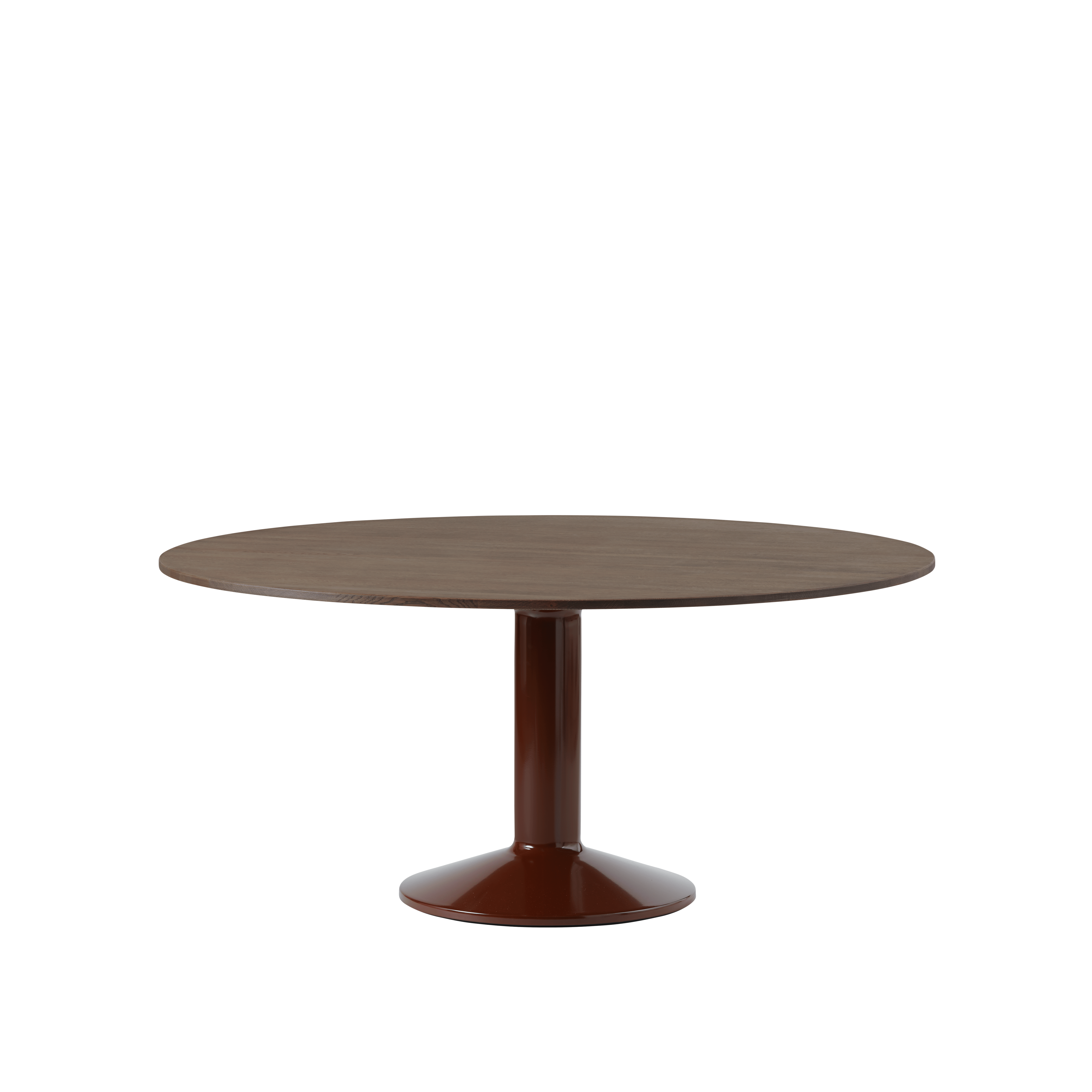 Ronde tafel MIDST donkergeolied eiken met bordeauxkleurige voet