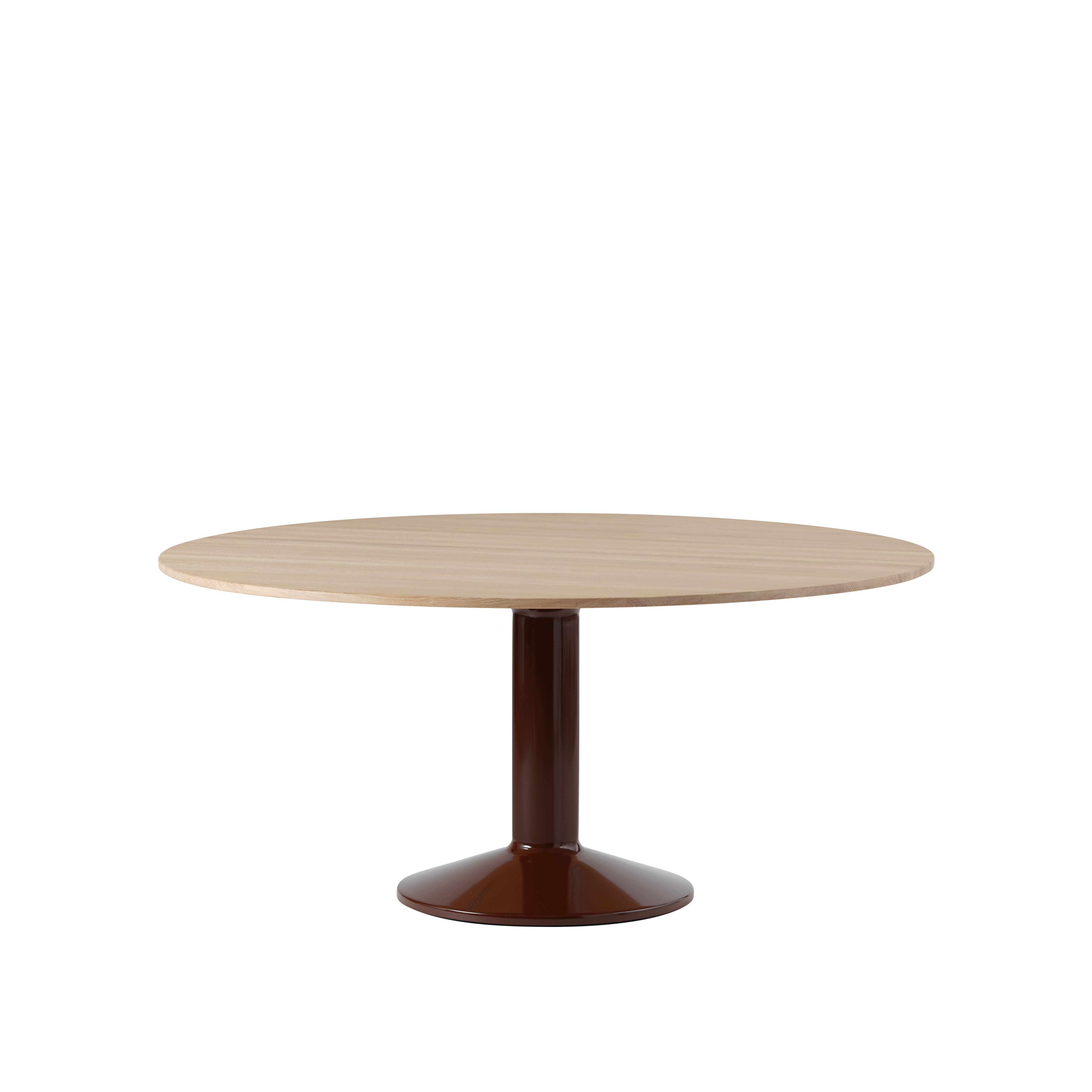 Ronde tafel MIDST eiken olie met bordeauxkleurige basis