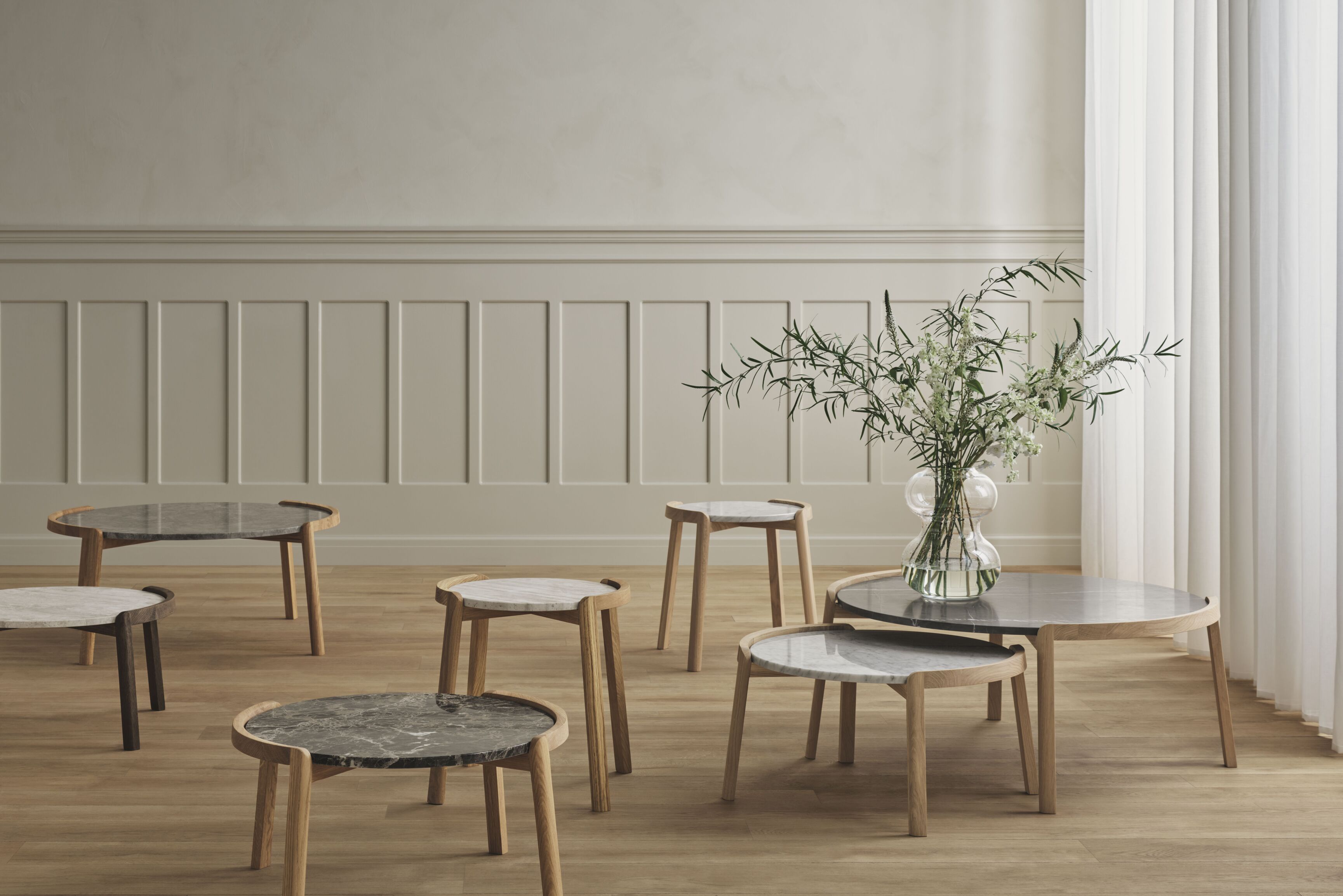 MIX marmeren salontafel met donker eikenhout