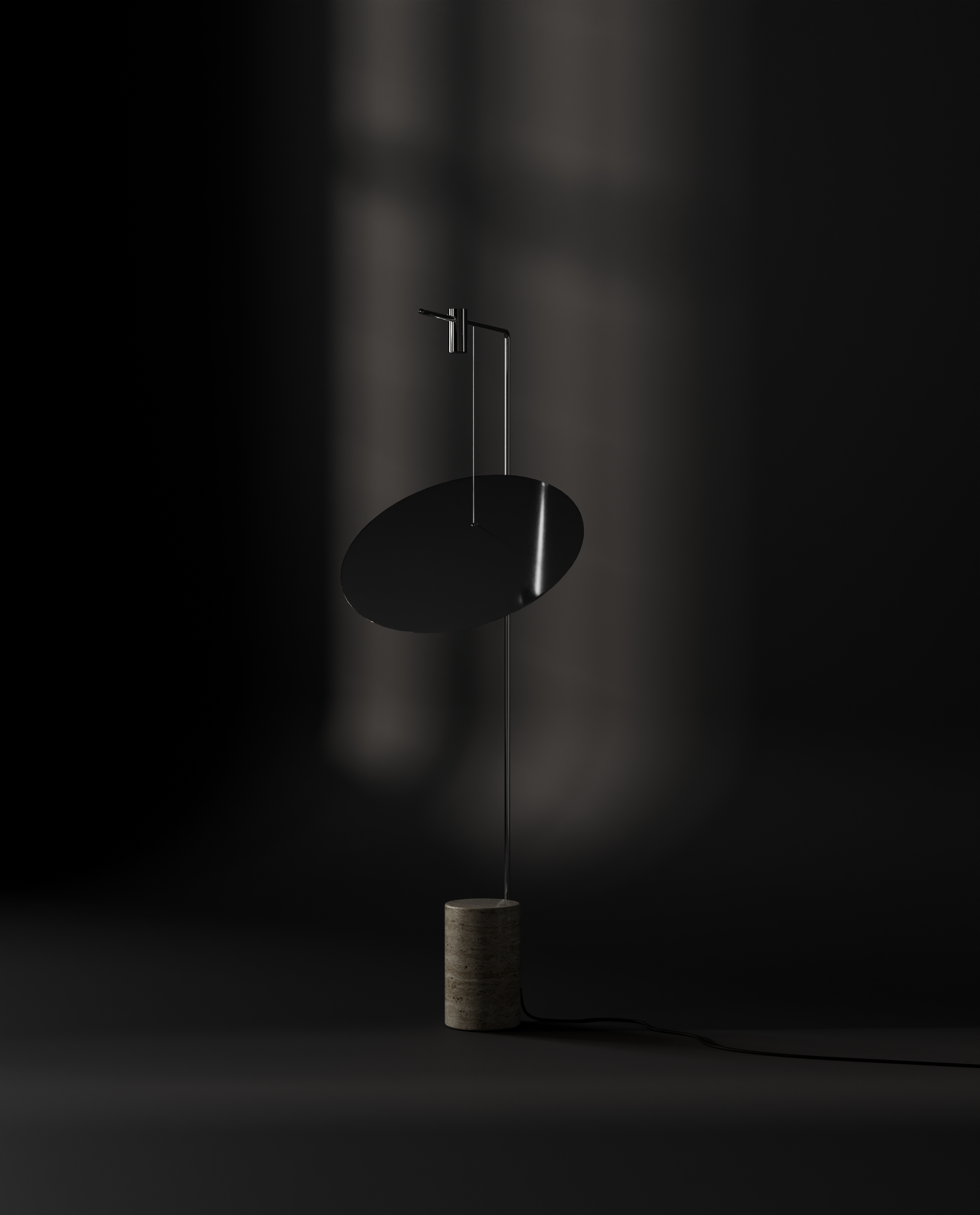 Vloerlamp MOON chroom en travertijn