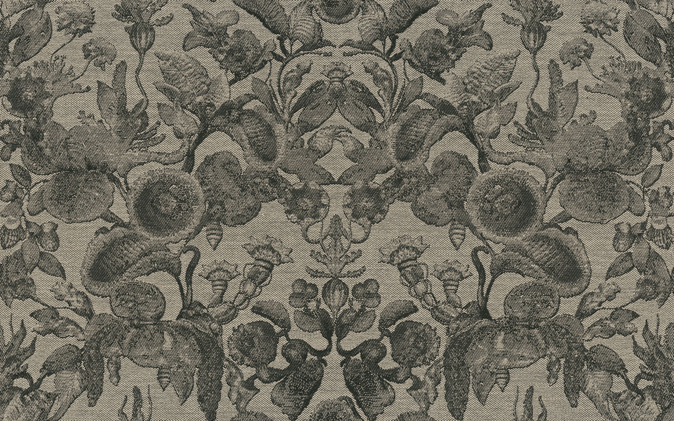 Textile wallpaper with a floral pattern COCCINELLA BELLA JACQUARD dark beige with black
