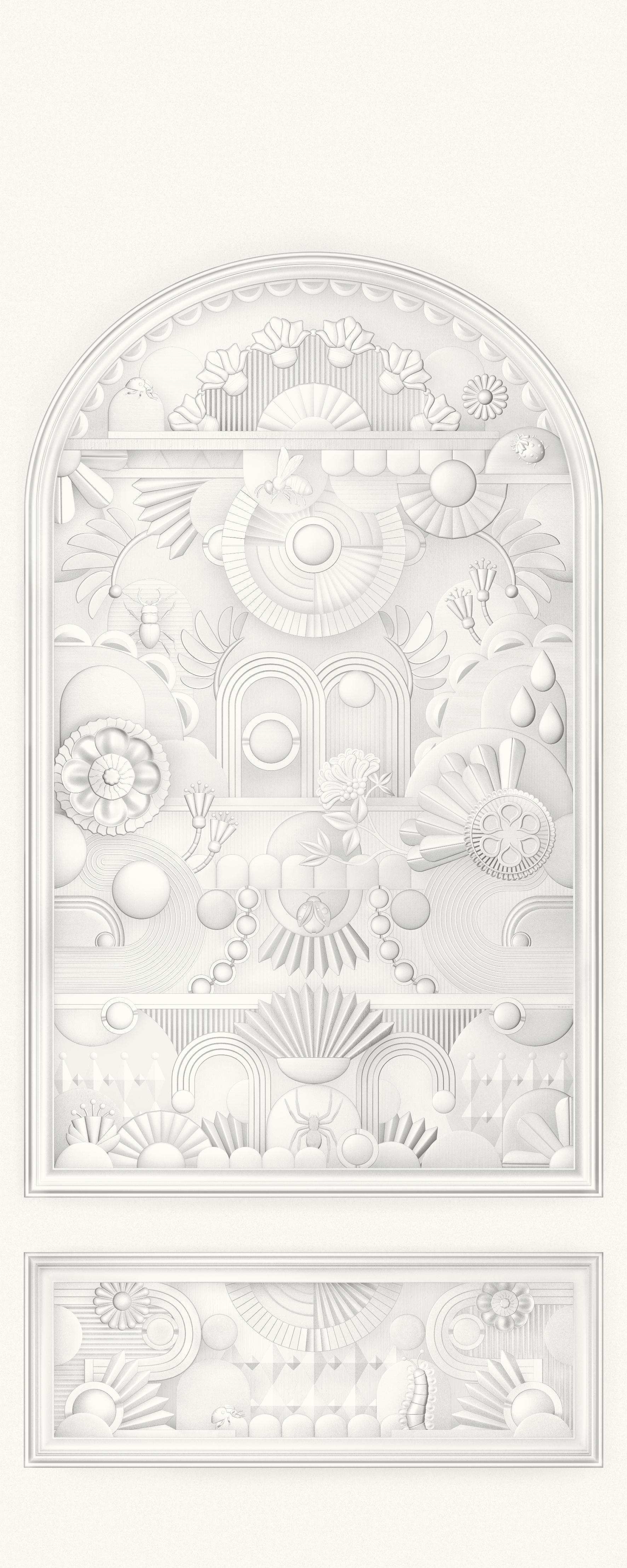 Textilwandbild im Art-Déco-Stil in Bogenform GREENHOUSE GATHERING ARCH gebrochenes Weiß