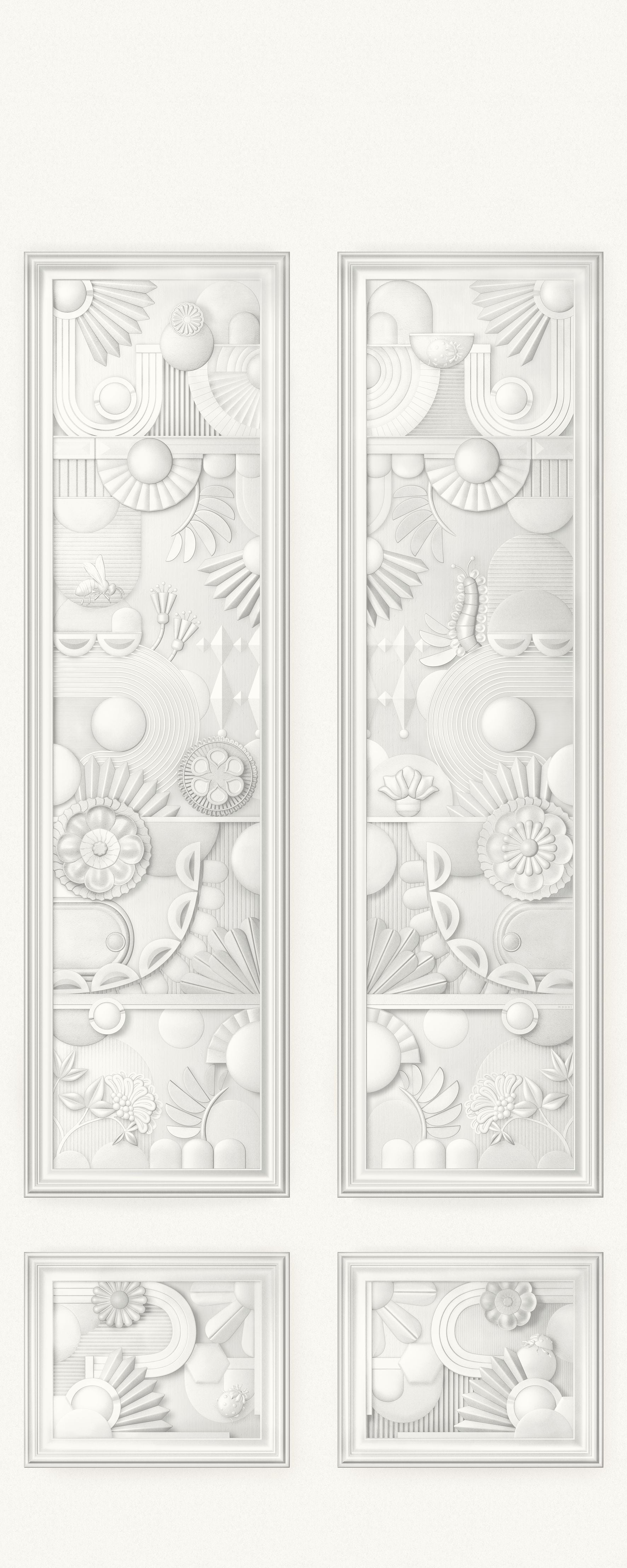 Art Deco Textile Mural GREENHOUSE GATHERING Broken White