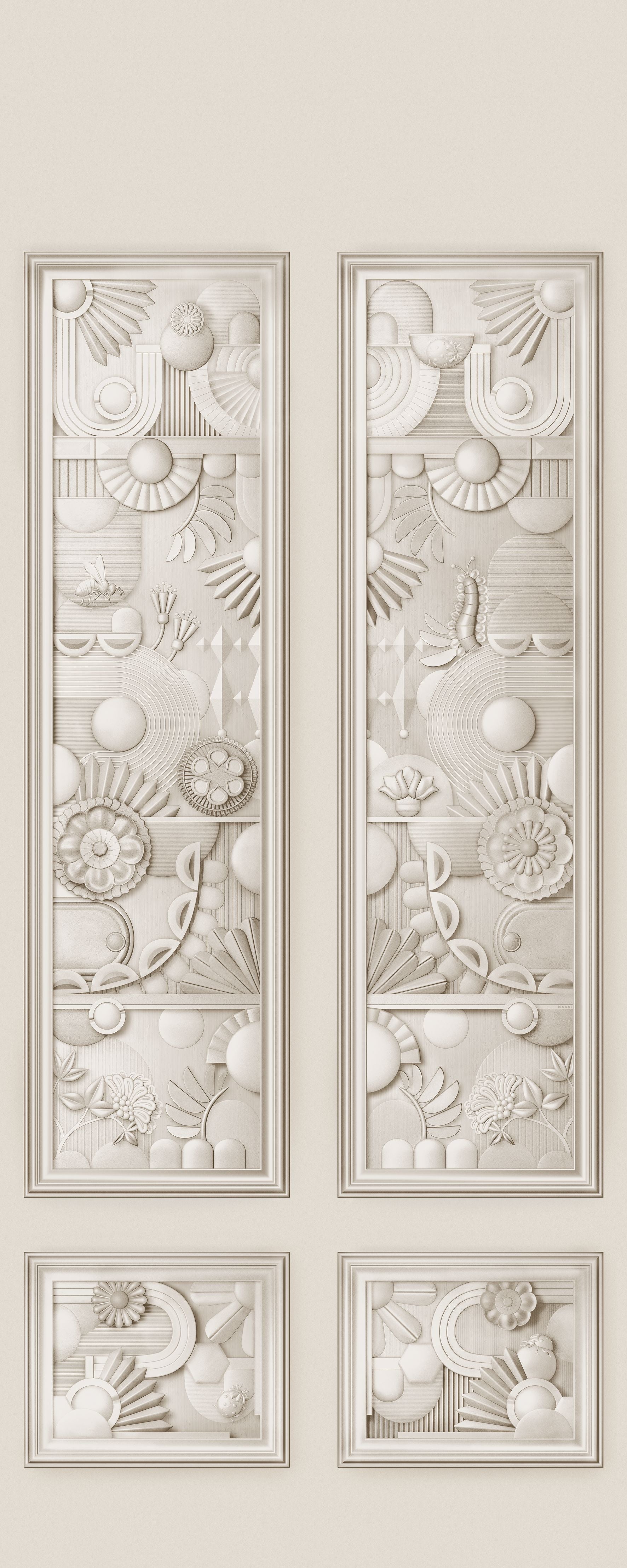 Muurschildering textiel in art deco stijl GREENHOUSE GATHERING lichtbeige