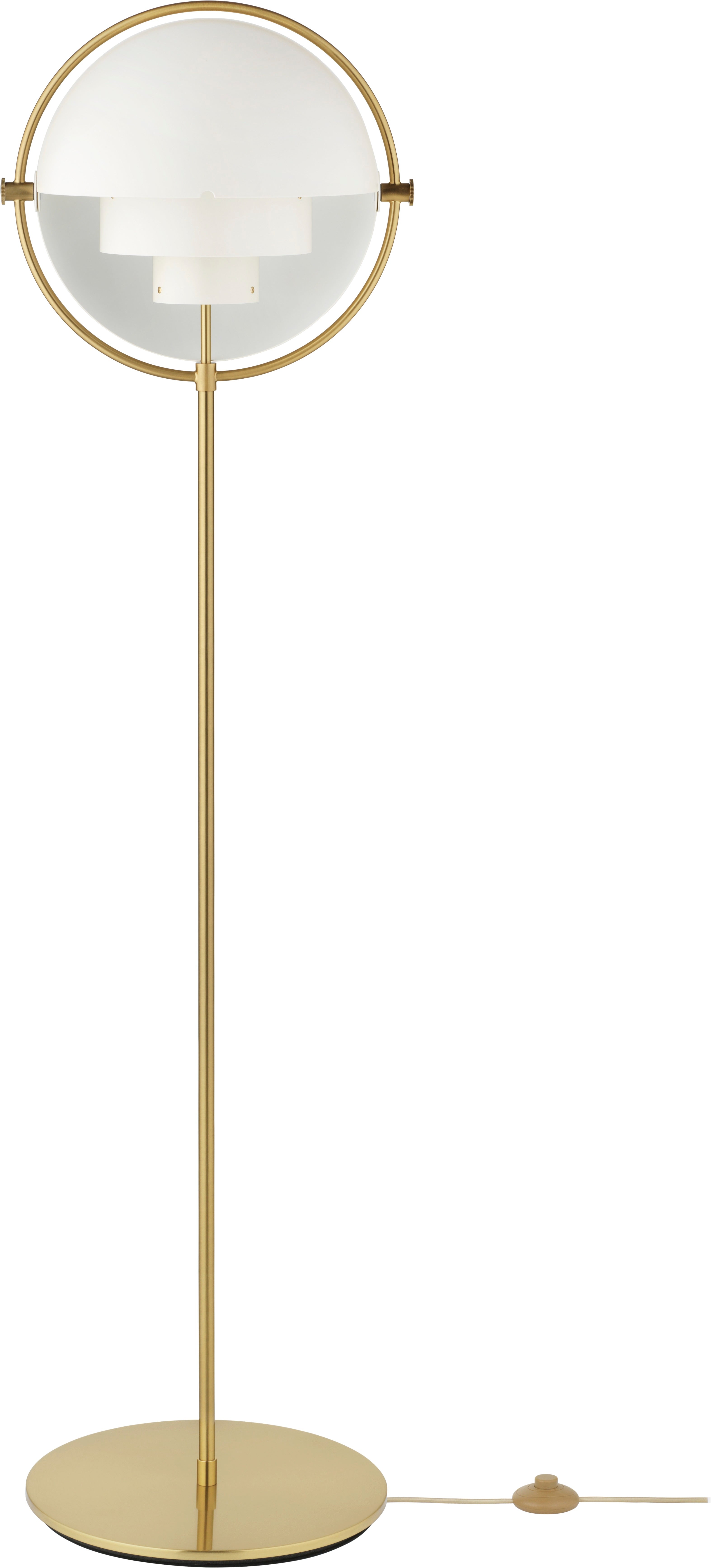 MULTI-LITE floor lamp in white with a brass base