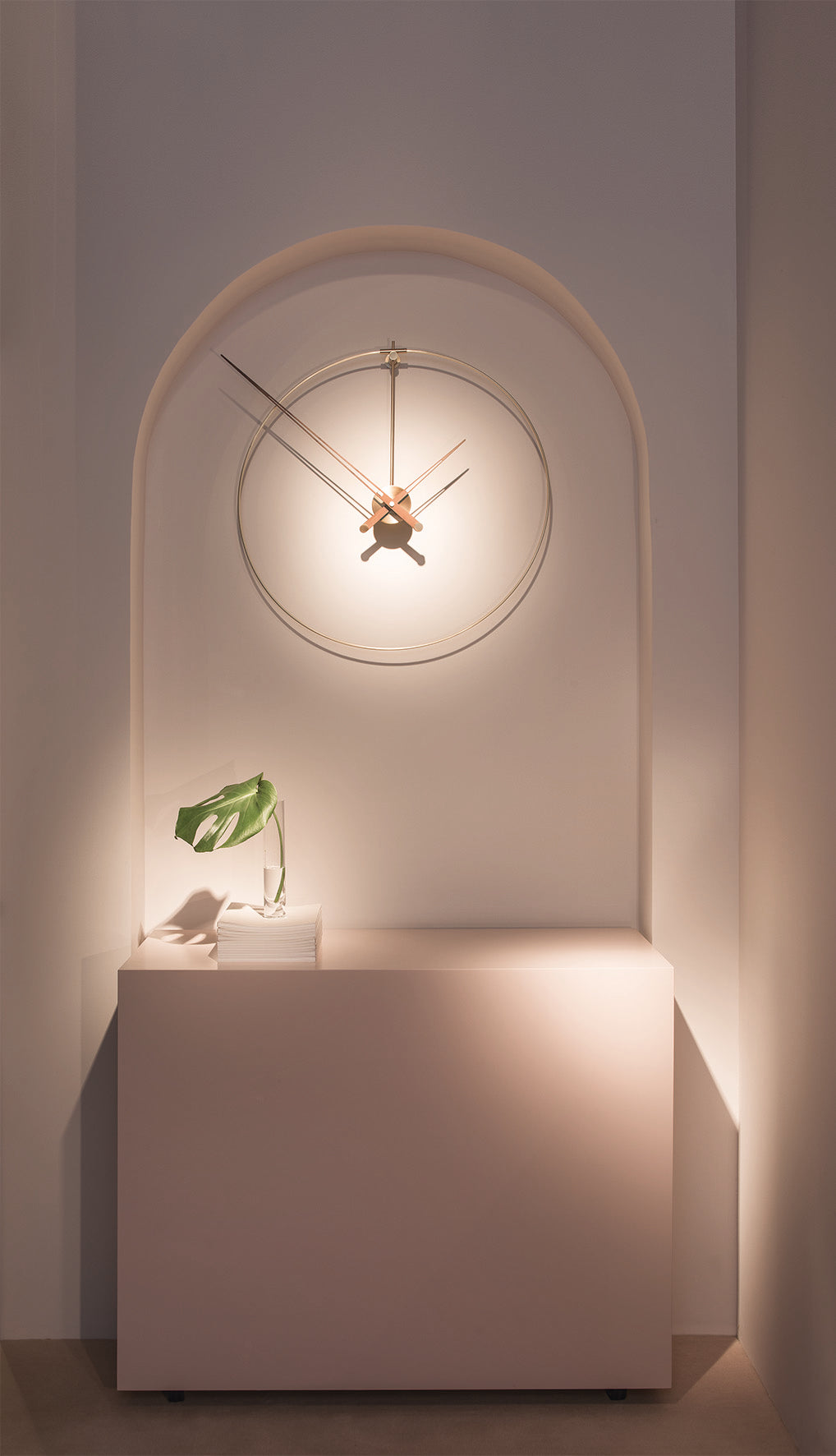 NEW ANDA wall clock walnut wood with brass