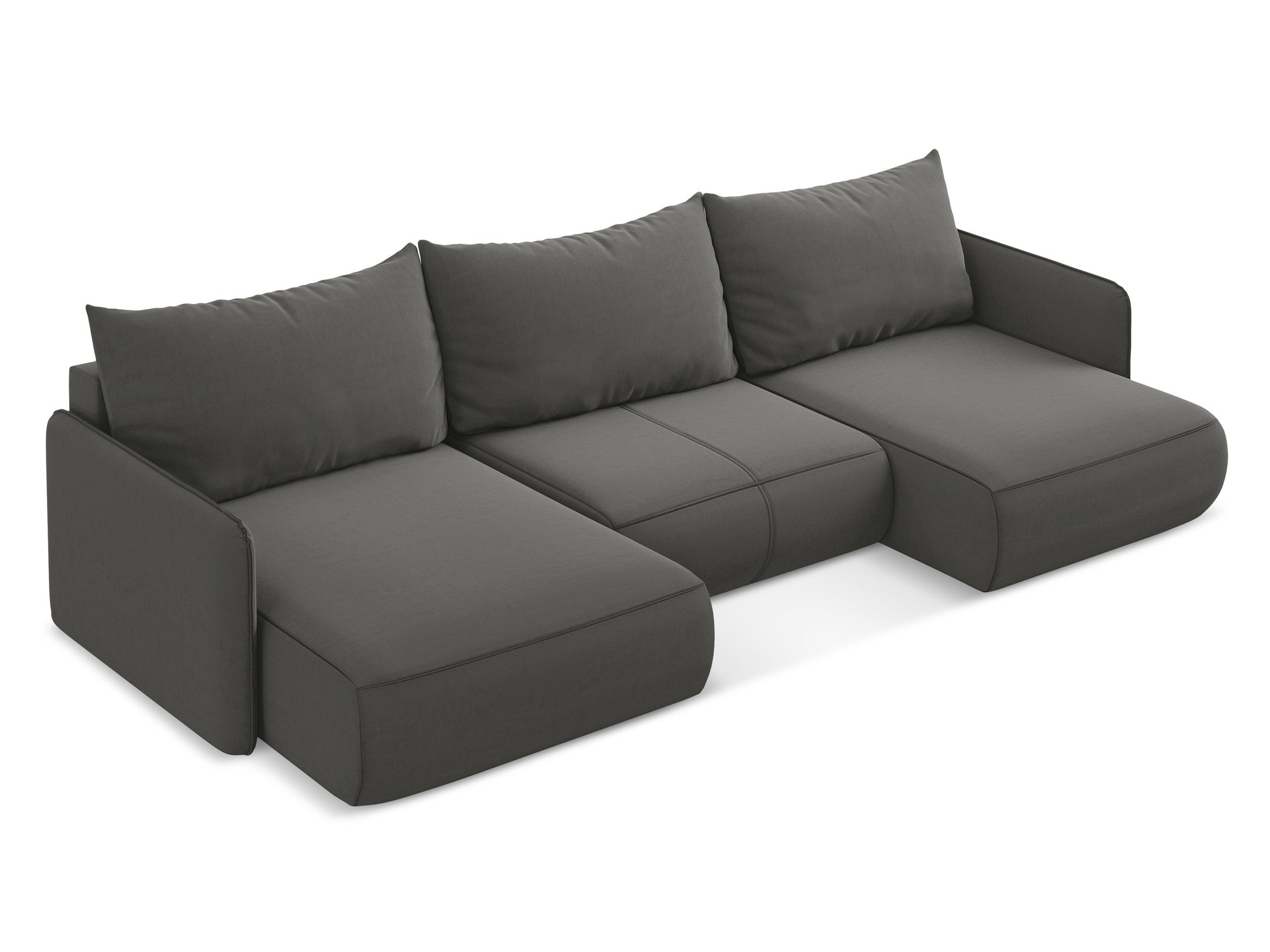 Panoramischer Samt-Ecksofa mit Schlaf-Funktion NANEA stahlgrau