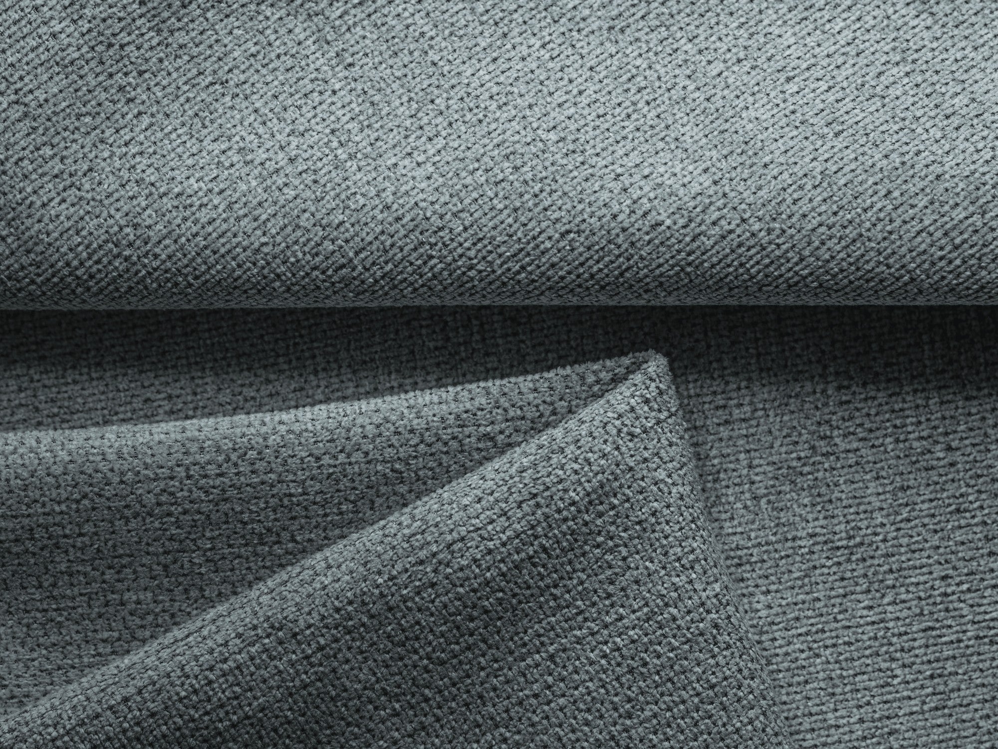 Panoramawinkelsofa mit Schlaffunktion NANEA in jeansblauem Chenille