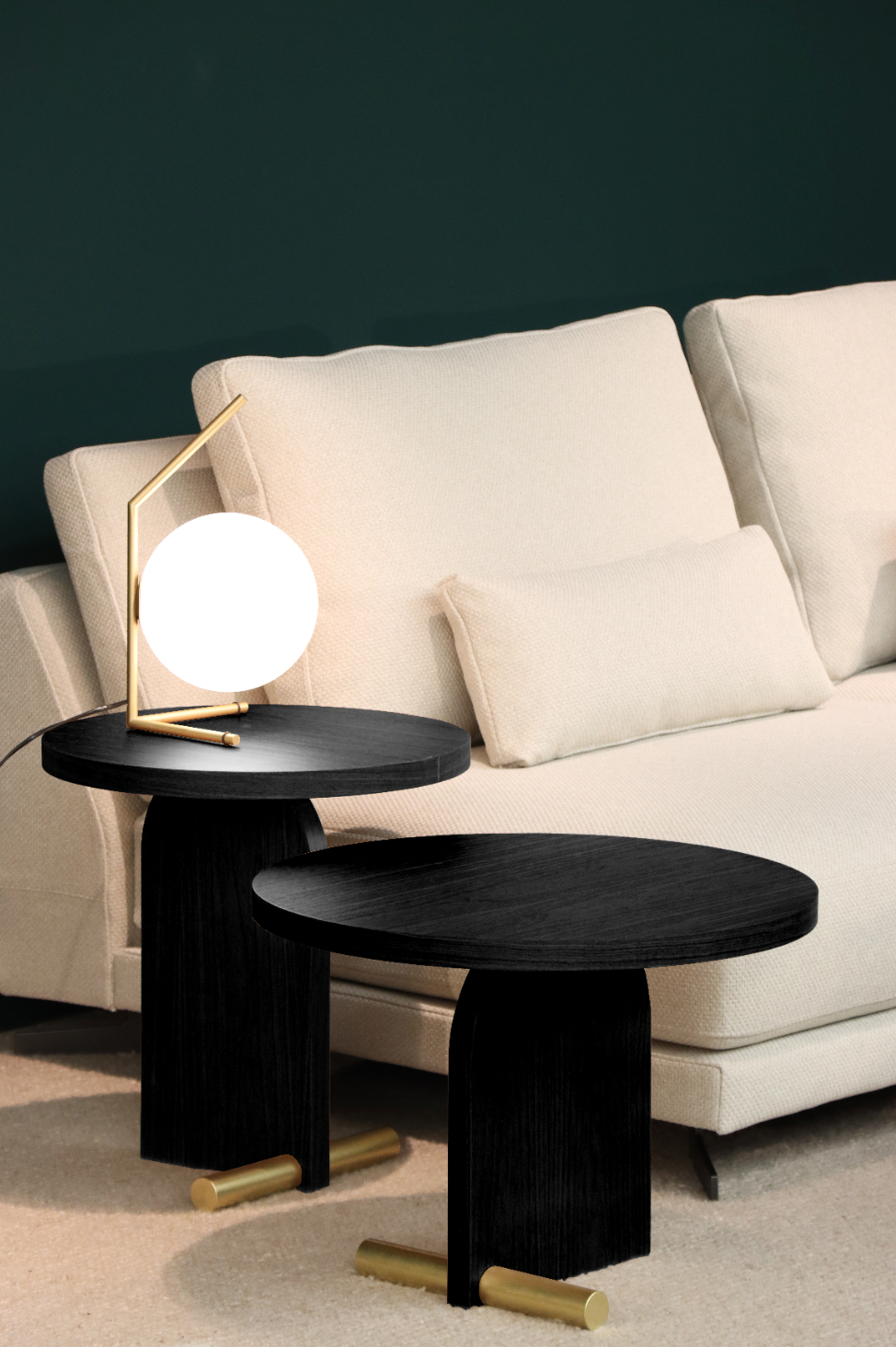 NOVA side table black ash veneer with brass finish