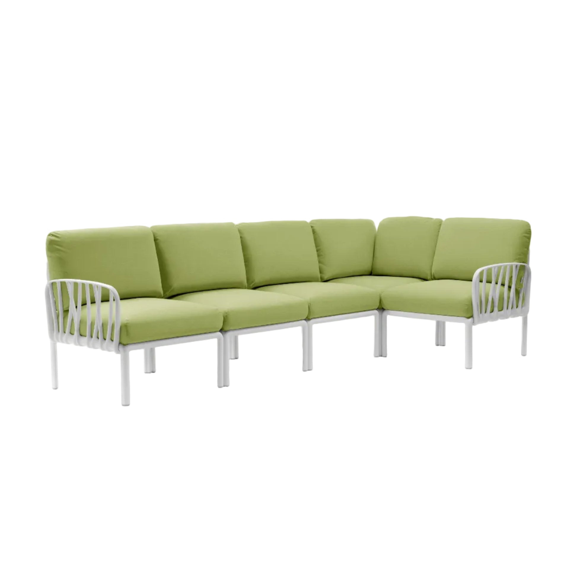 Modulaire buitenhoekbank KOMODO 5 groen Sunbrella® met witte basis