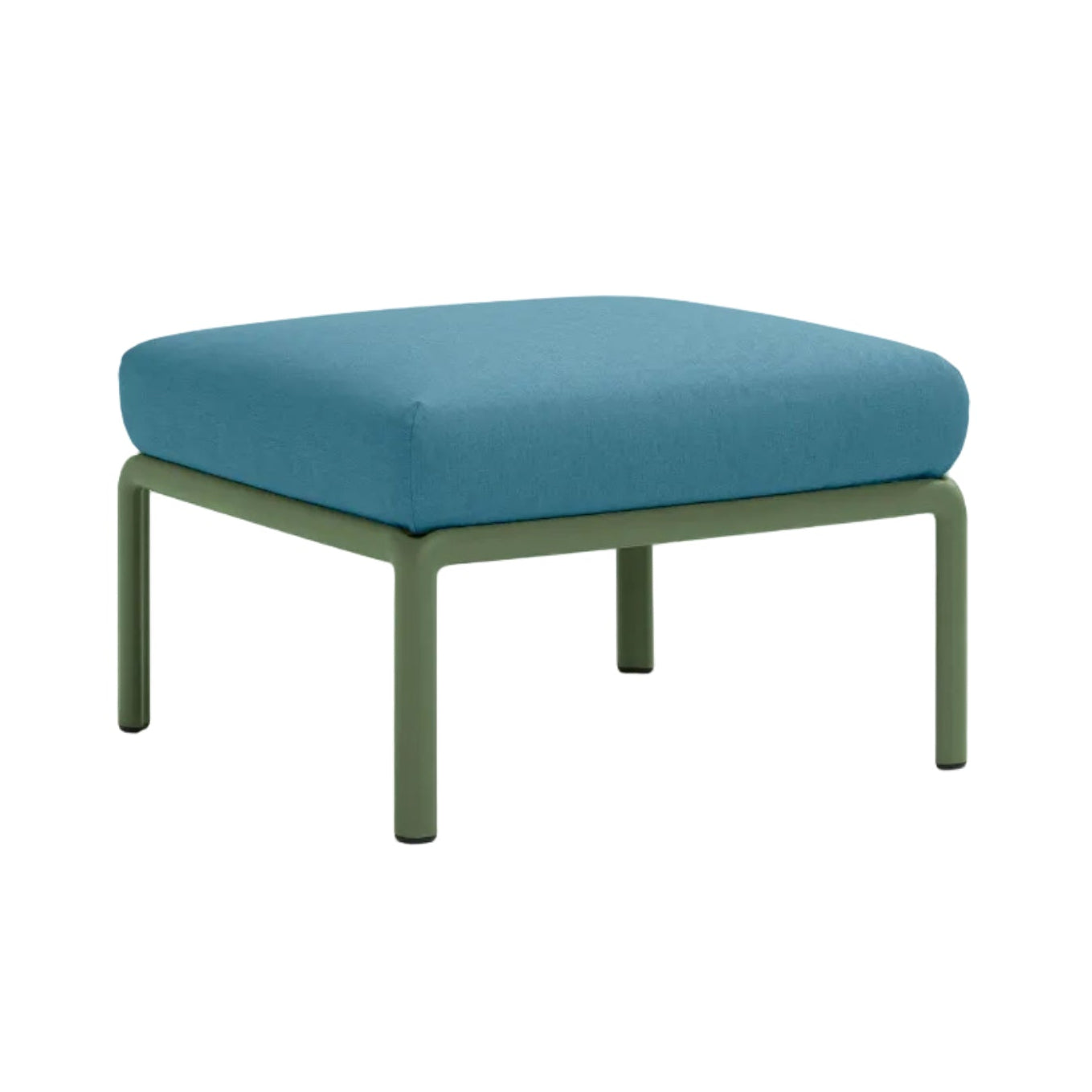 Puff für den Außenbereich KOMODO blau Sunbrella® mit grünem Agave-Fuß