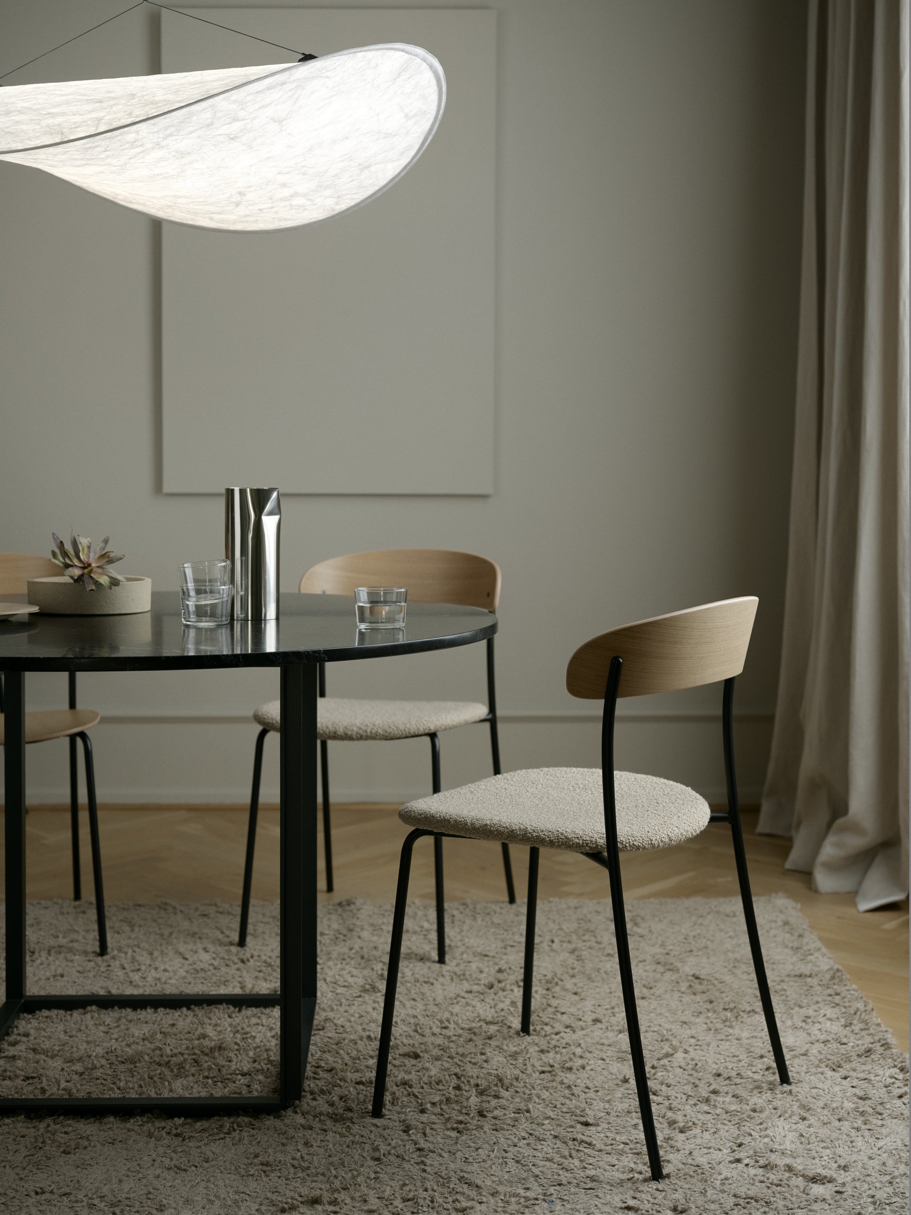 Missing chair upholstered with oak veneer