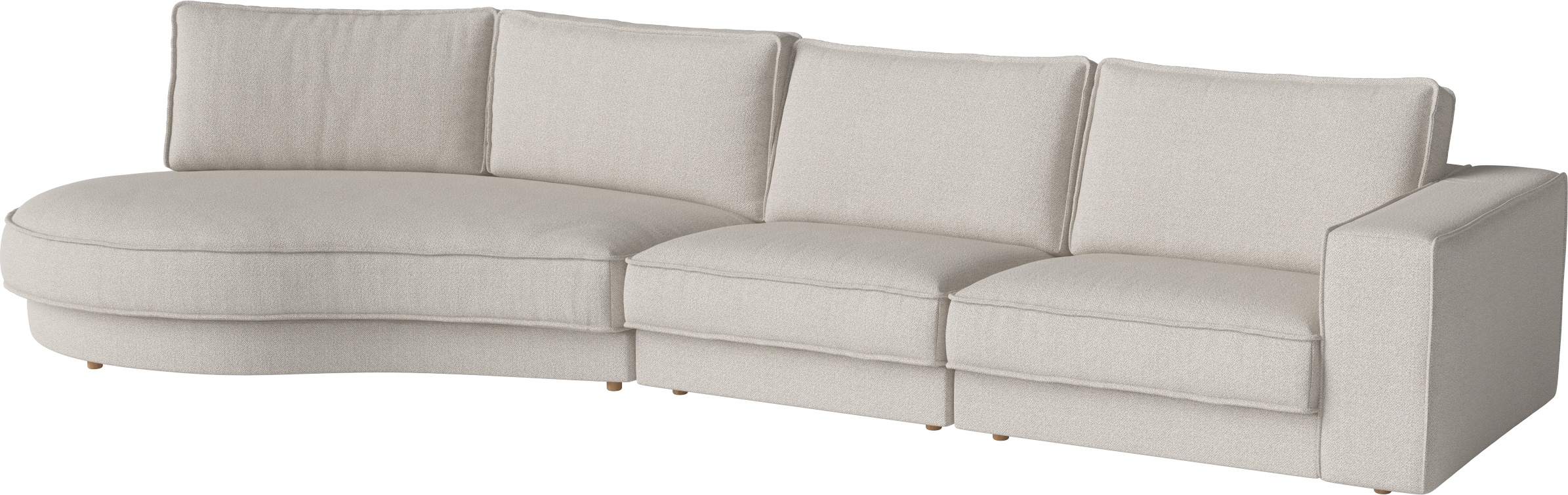 Noora 3-Modul-Sofa mit einer abgerundeten linken Seite und einer weißten Basis