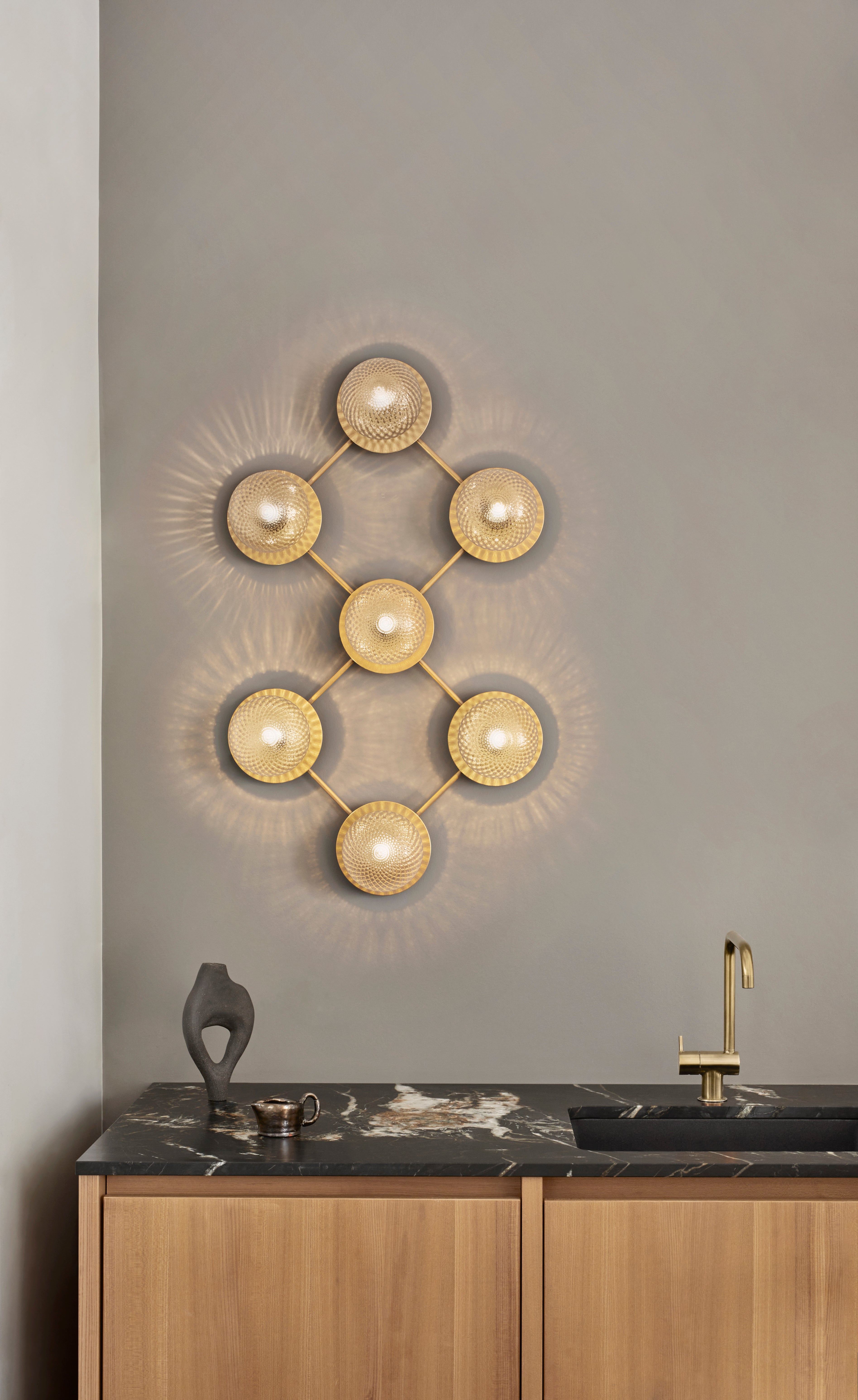 Wandlamp LIILA 7 goud met transparant glas