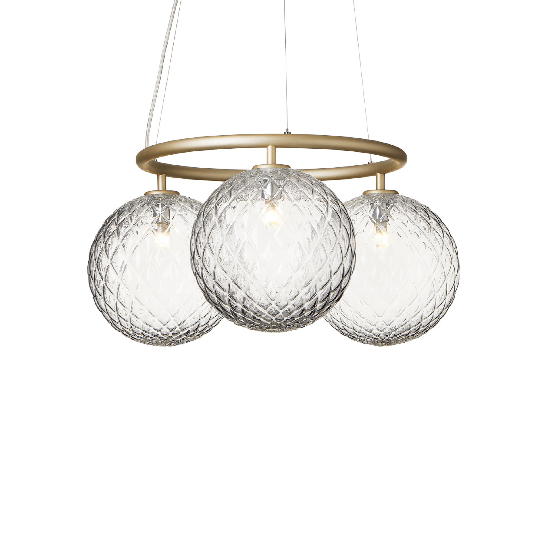 Pendelleuchte MIIRA 3 CIRCULAR aus Messing mit transparentem Glas