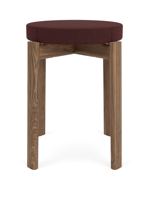 Stołek PASSAGE bordowy z orzechową podstawą