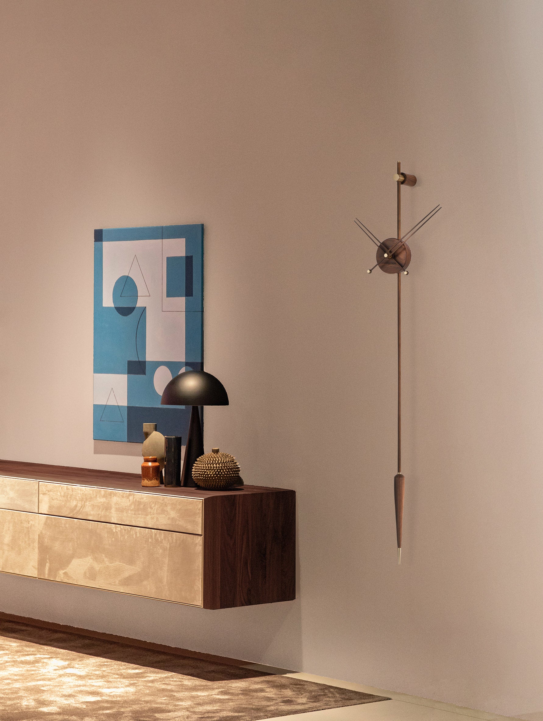 Wandklok PUNTO Y COMA PREMIUM notenhout met messing